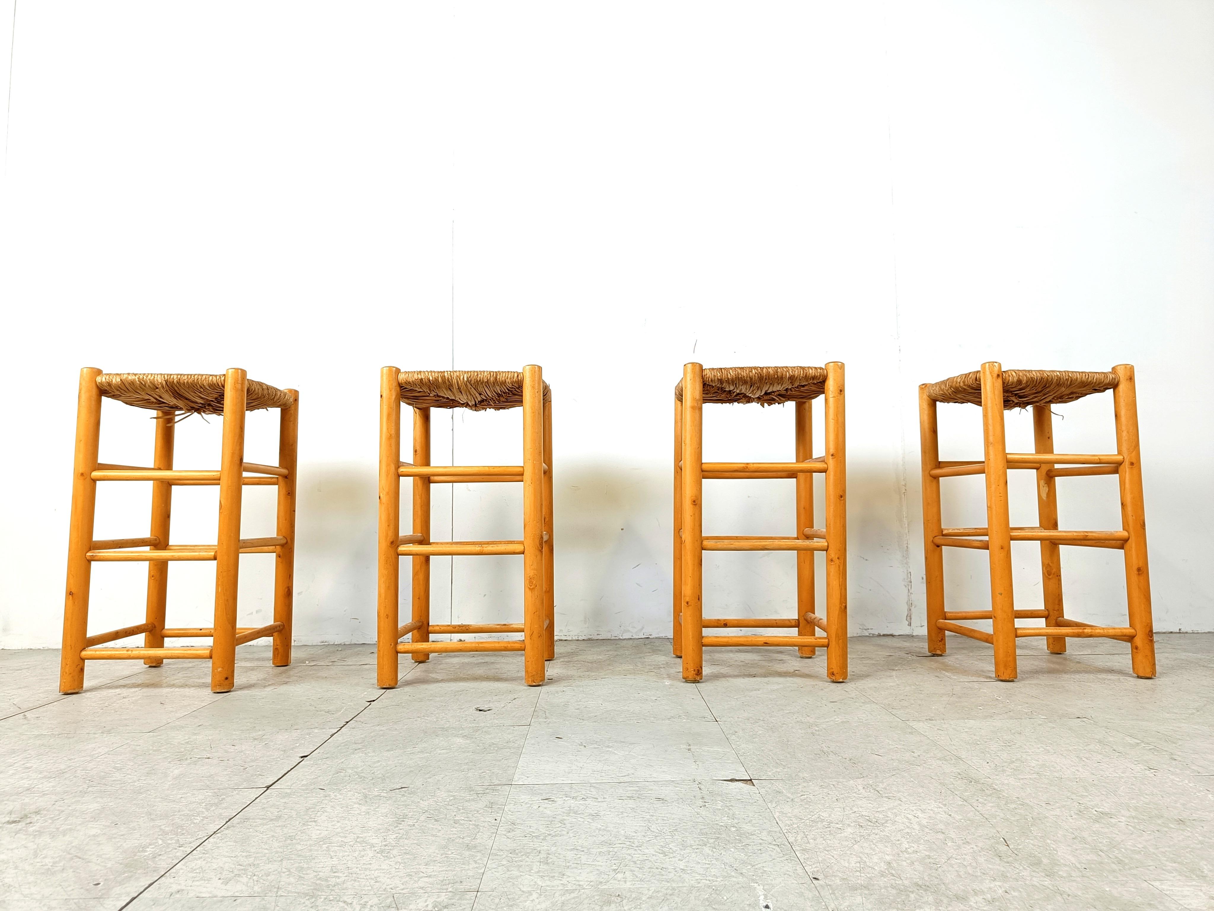 Mid-20th Century Vintage wicker bar stools - set of 4, 1960s For Sale