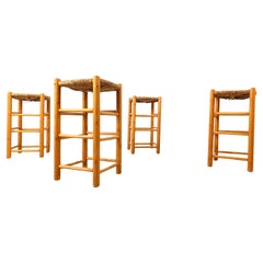 Retro wicker bar stools - set of 4, 1960s