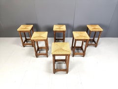 Tabourets de bar vintage en osier - ensemble de 6, années 1960