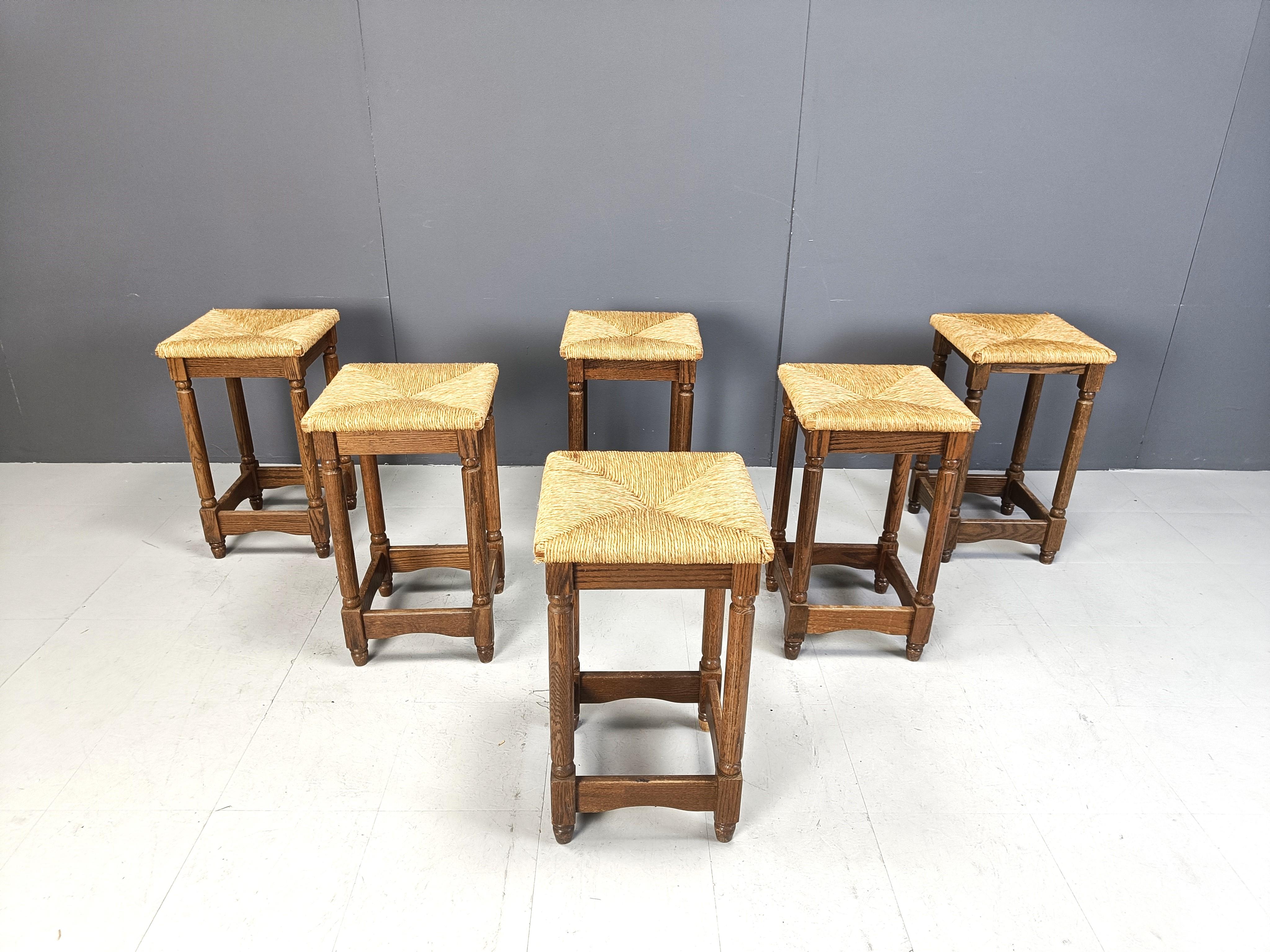 Rustic Vintage wicker bar stools - set of 6, 1960s For Sale
