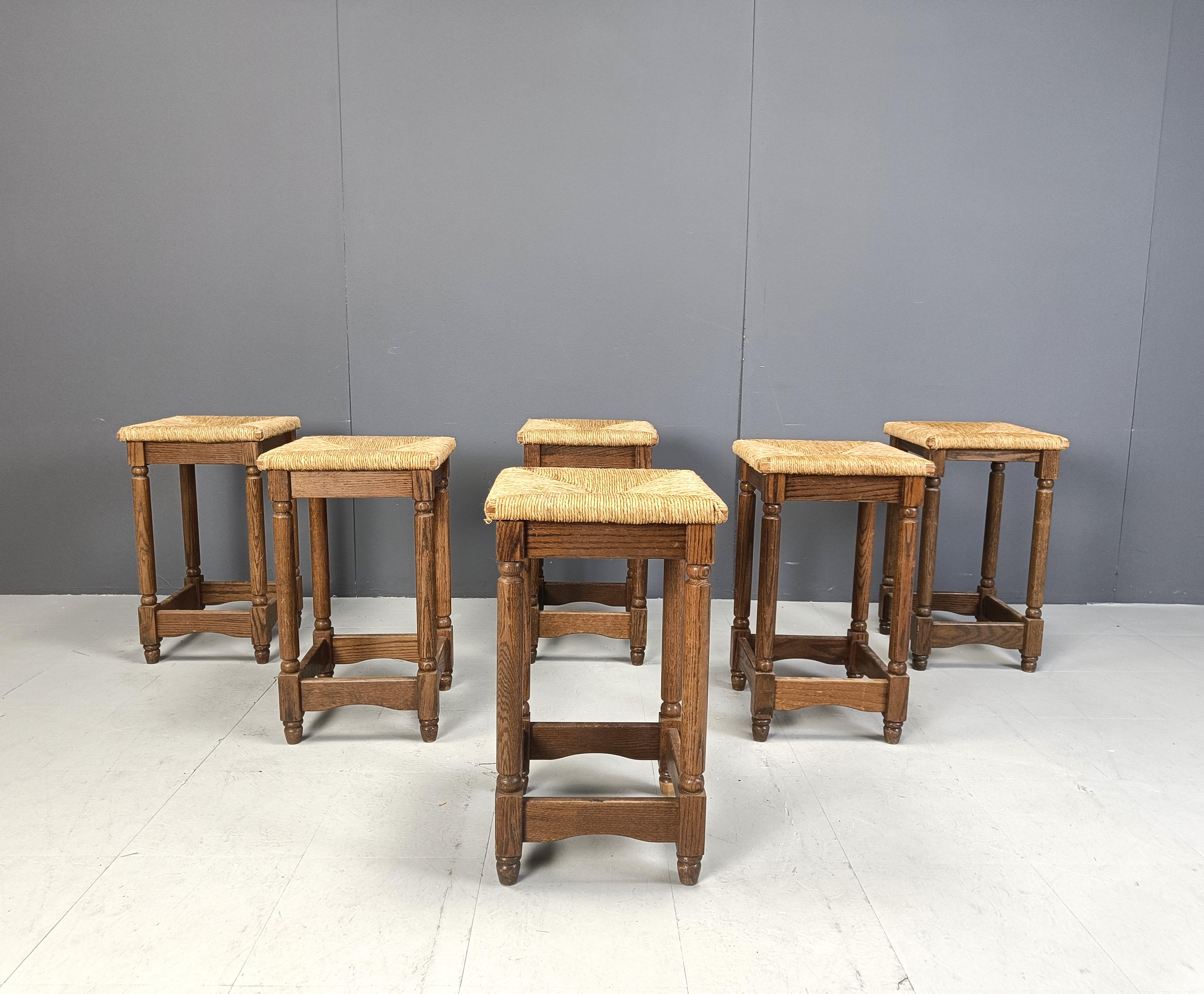 Belgian Vintage wicker bar stools - set of 6, 1960s For Sale