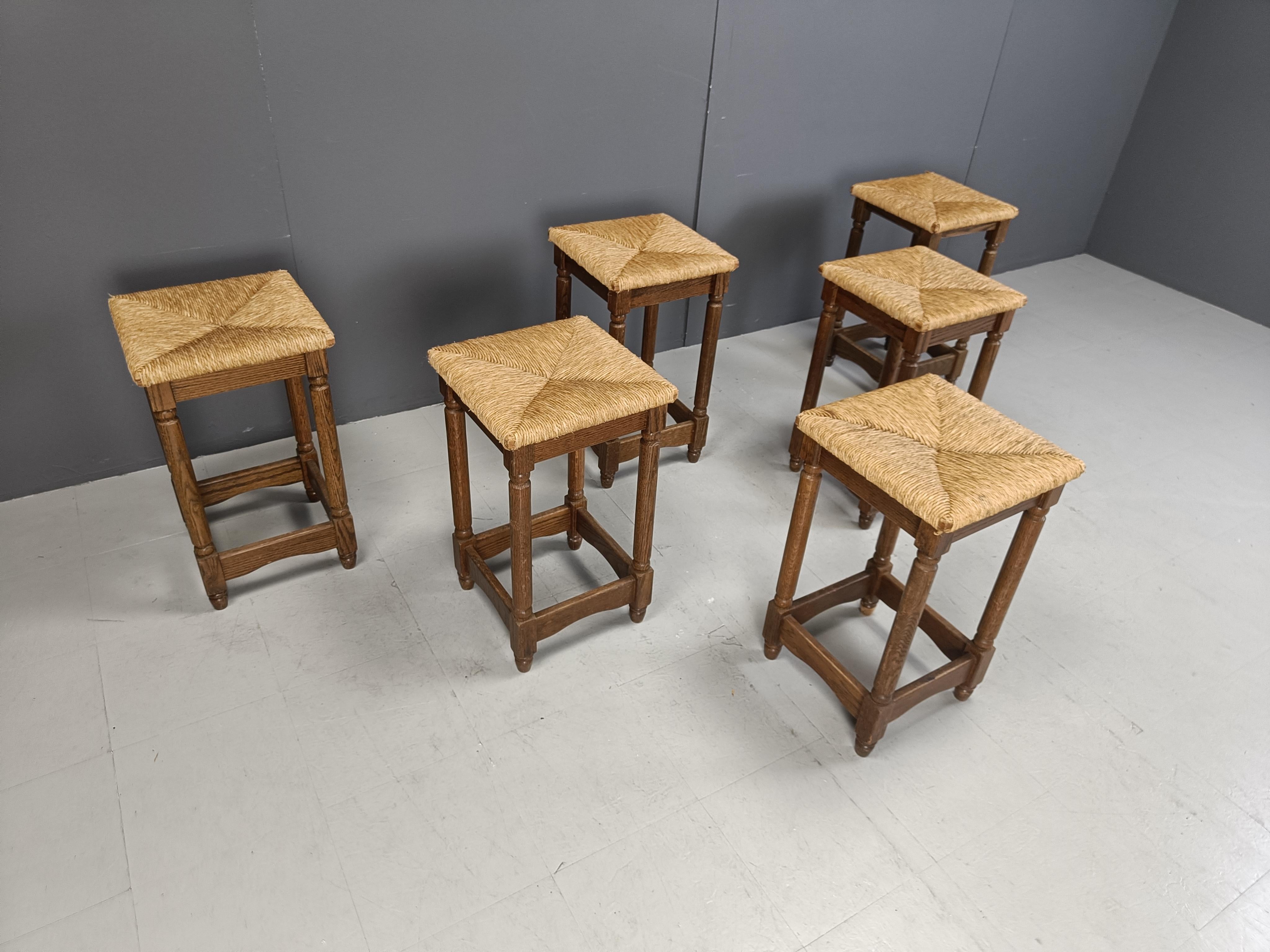 Wicker Vintage wicker bar stools - set of 6, 1960s For Sale