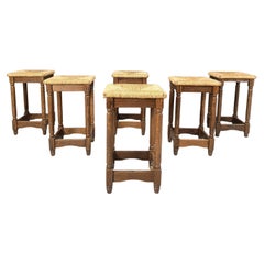 Vintage wicker bar stools - set of 6, 1960s