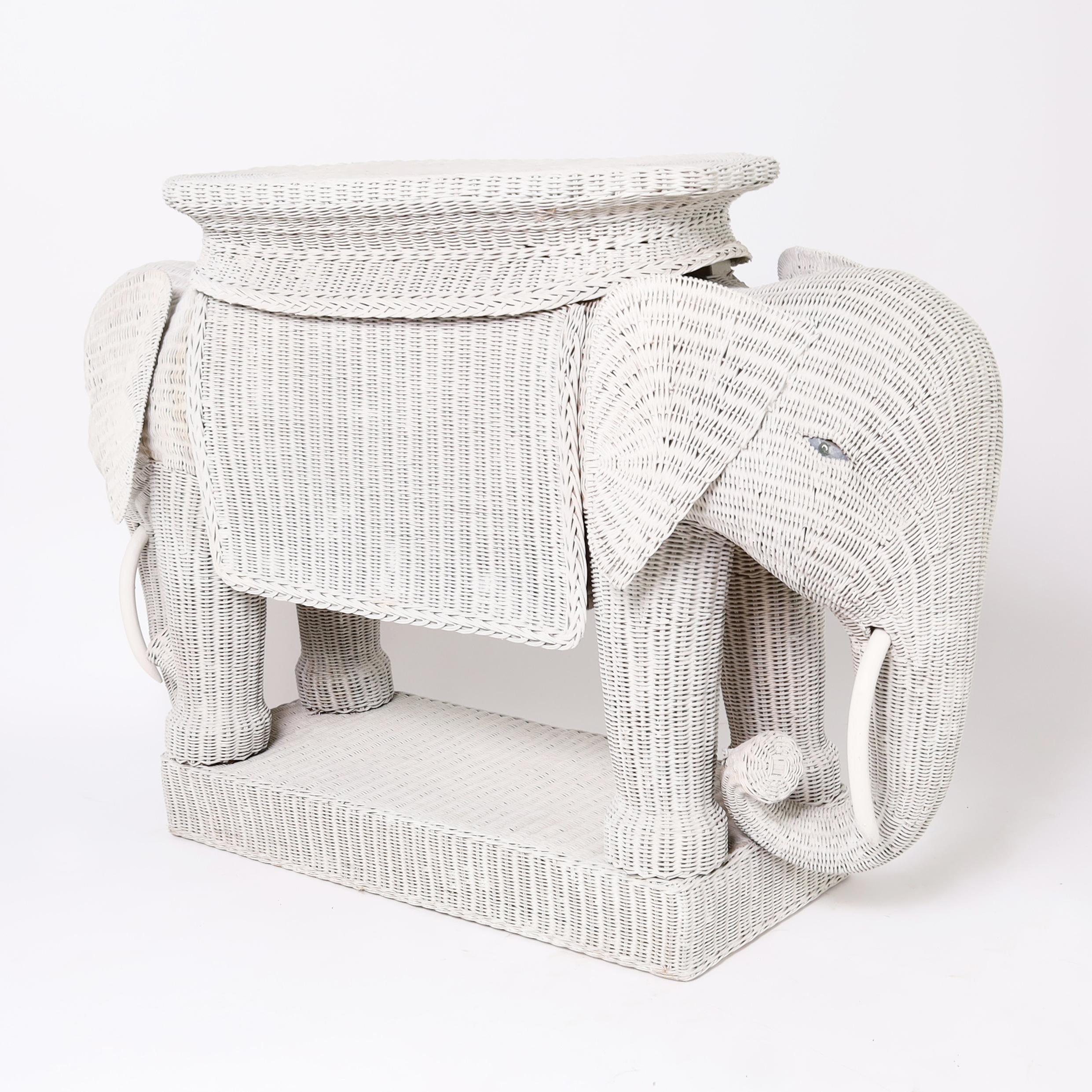 Italian Vintage Wicker Bar with Elephant Heads