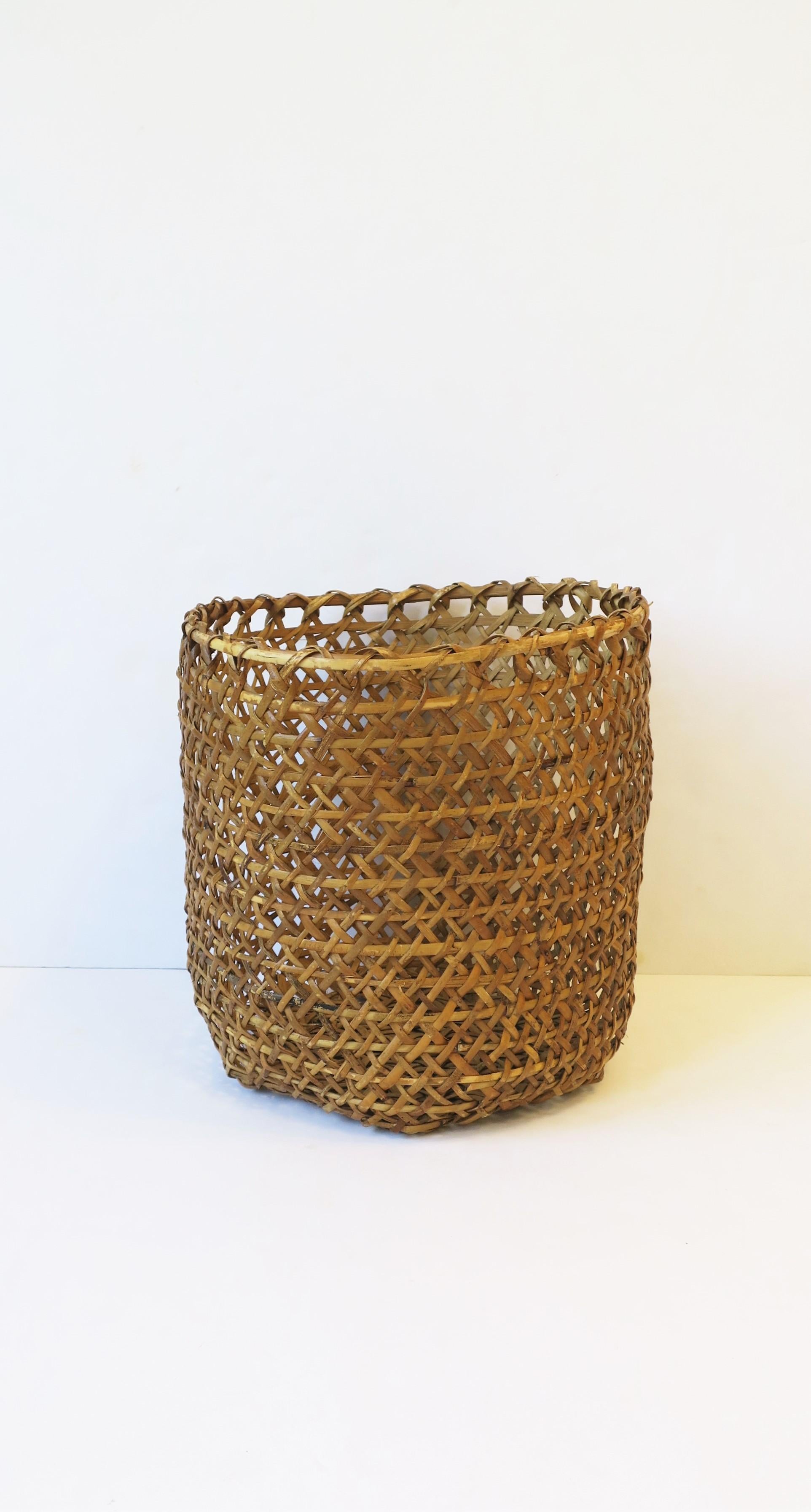 Vintage Wicker Basket Cachepot or Wastebasket Trash Can 3