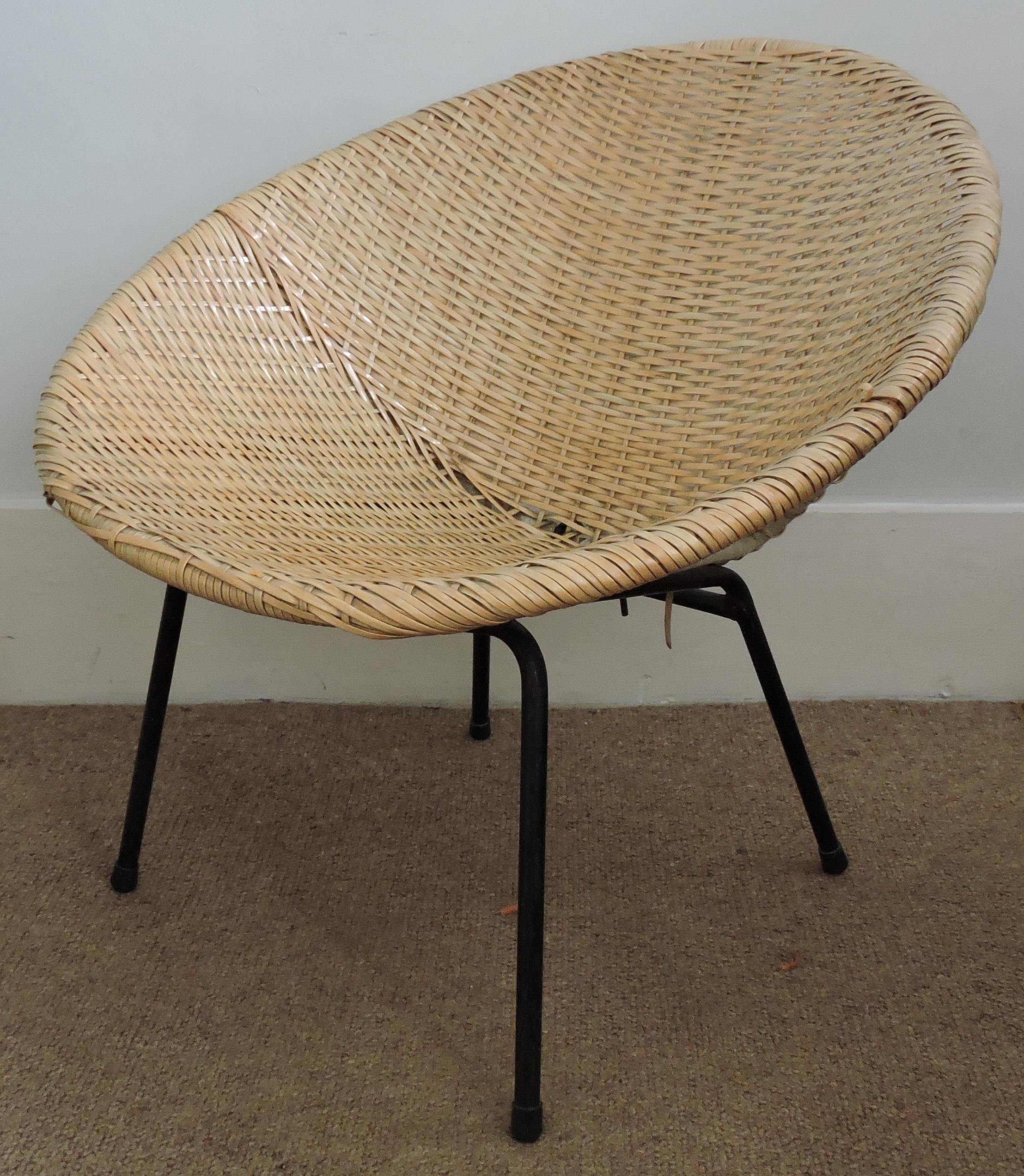 Metal Vintage Wicker Bucket Chairs, 1970s