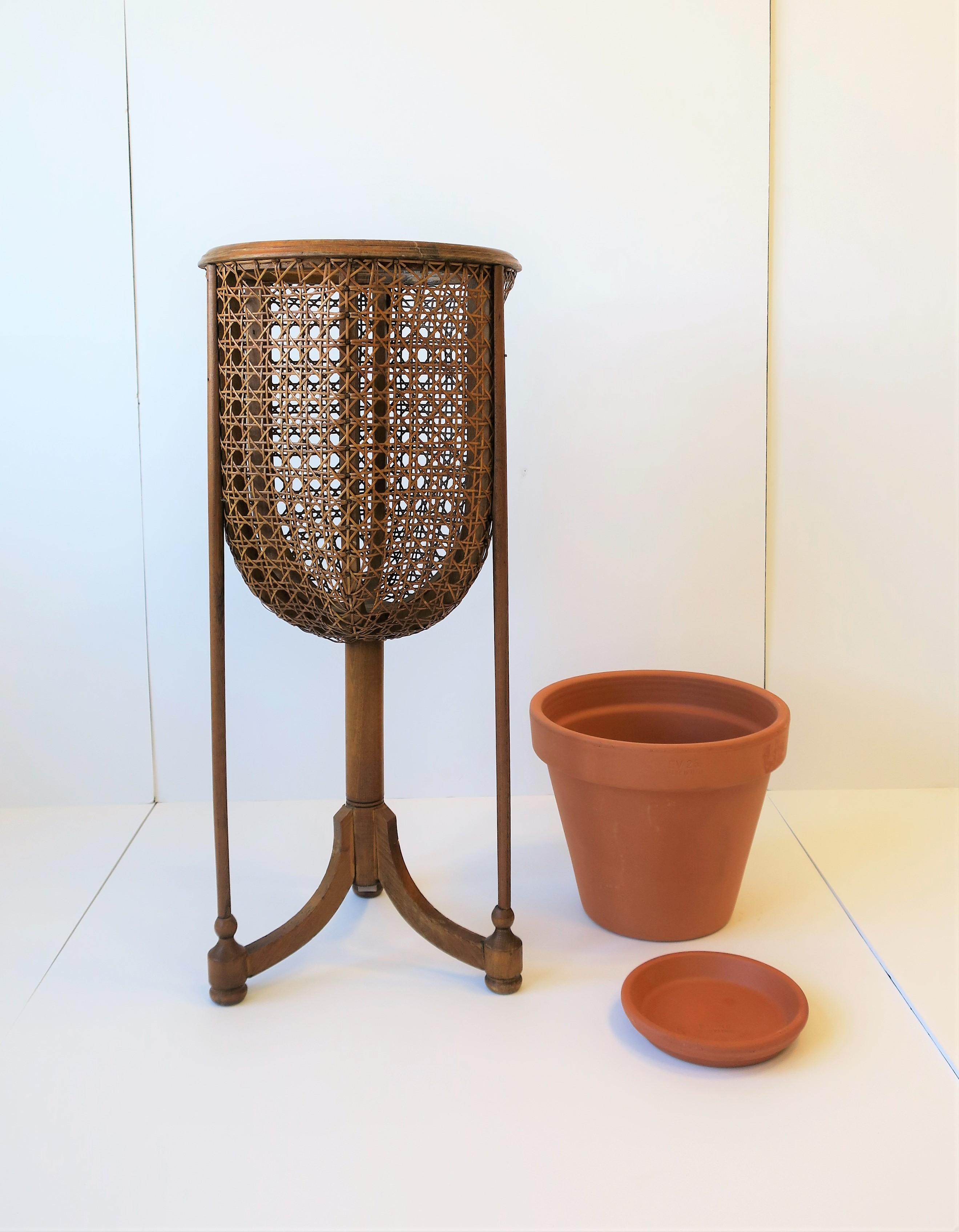 20th Century Vintage Wicker Cane Plant Stand