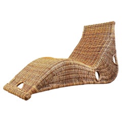 Chaise longue in vimini vintage, anni '80