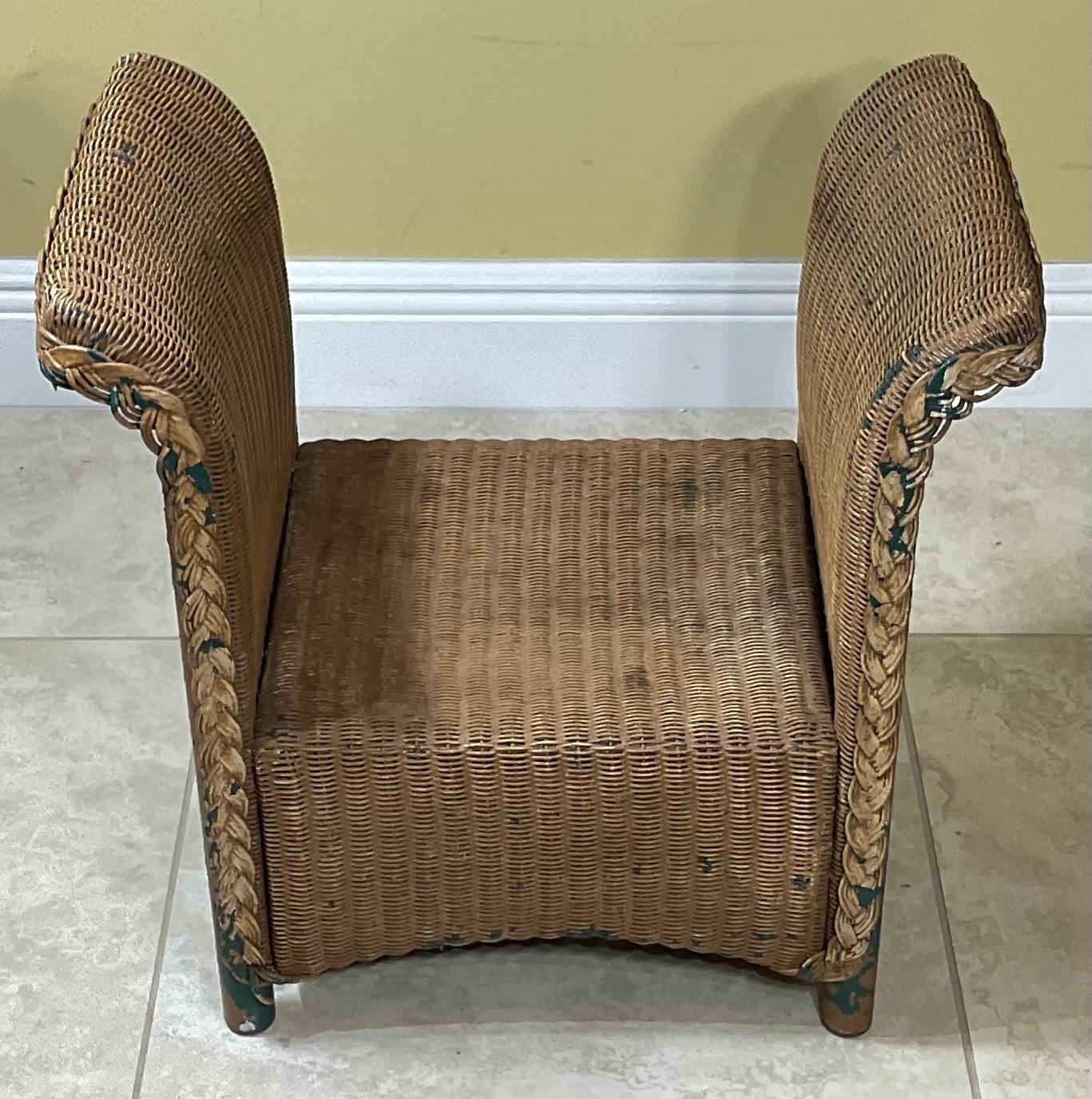 American Vintage Wicker Child Armchair For Sale