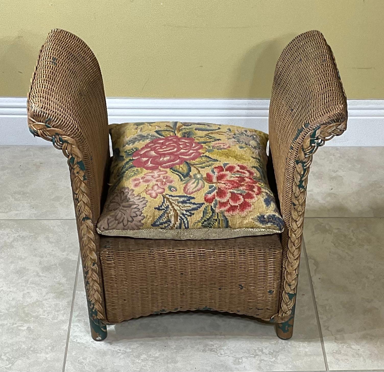Hand-Crafted Vintage Wicker Child Armchair For Sale