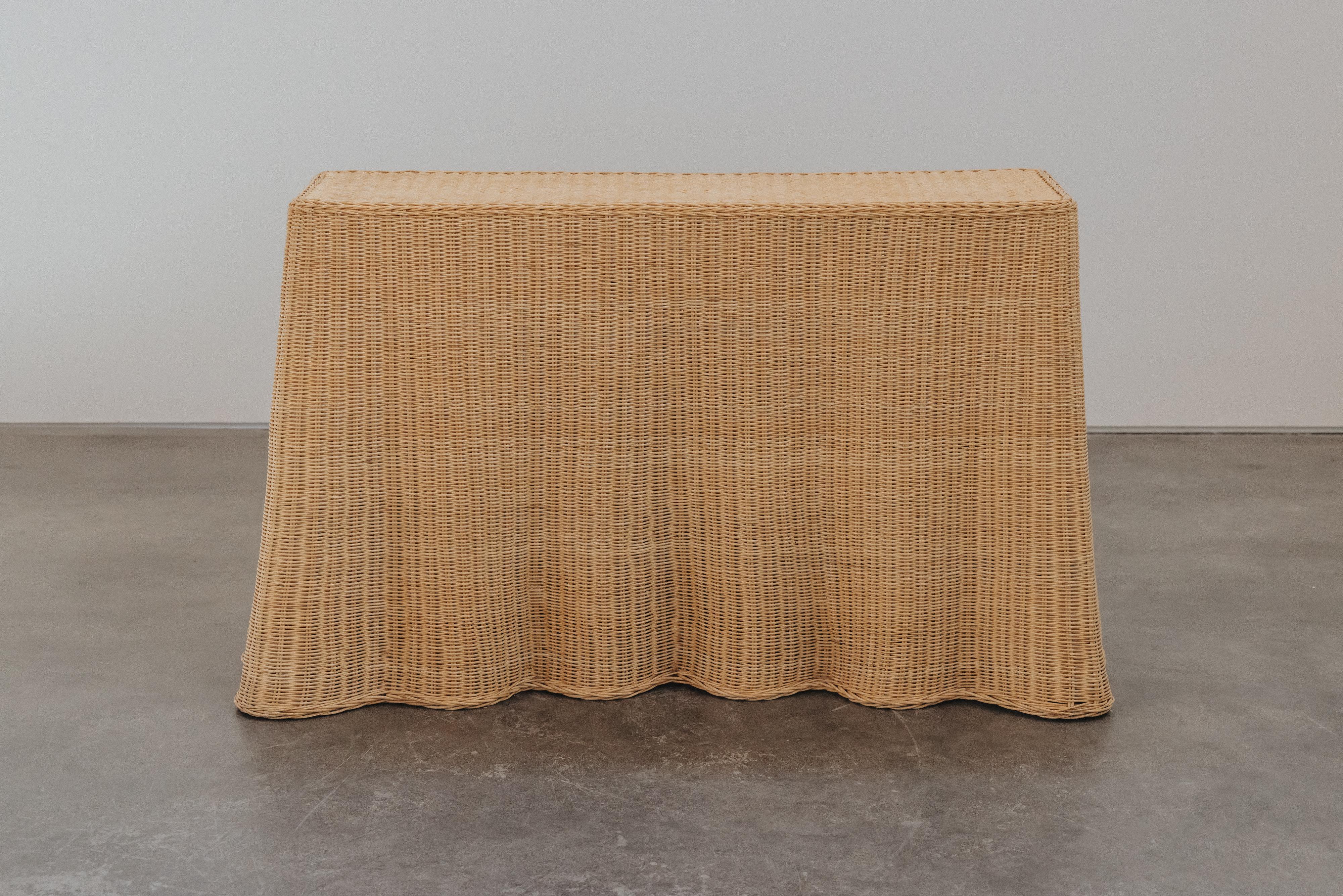 Vintage Wicker Console Table From France, Circa 1970.  Nice model with curved Front.  Light war and use.