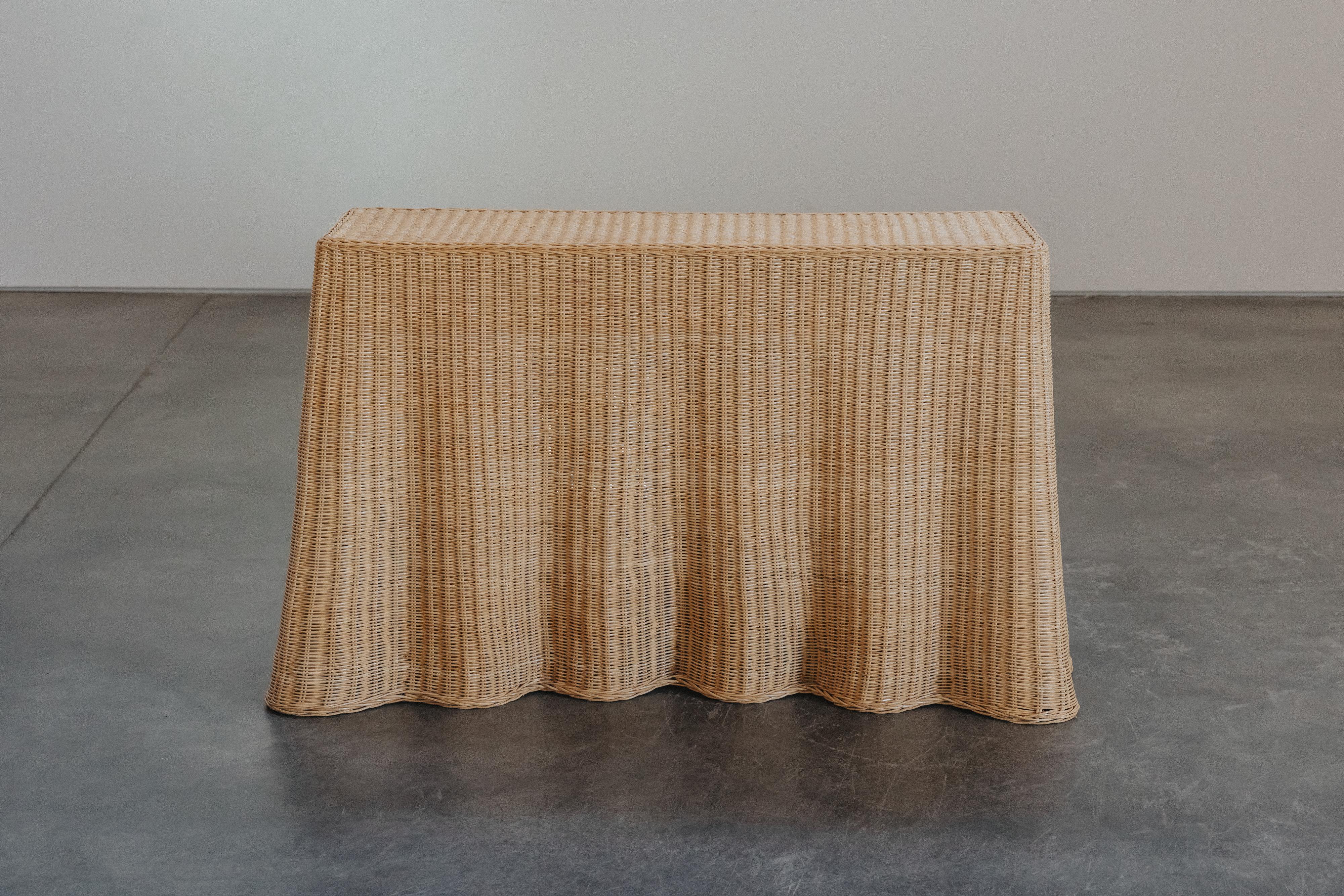 European Vintage Wicker Console Table From France, Circa 1970 For Sale