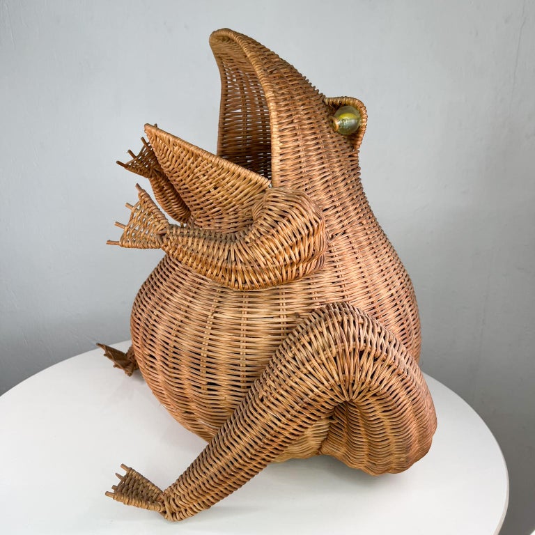 Vintage Wicker Decorative FROG Basket Catchall After Mario Lopez Torres