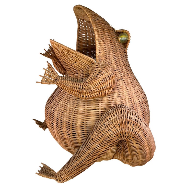 Vintage Wicker Decorative FROG Basket Catchall After Mario Lopez Torres