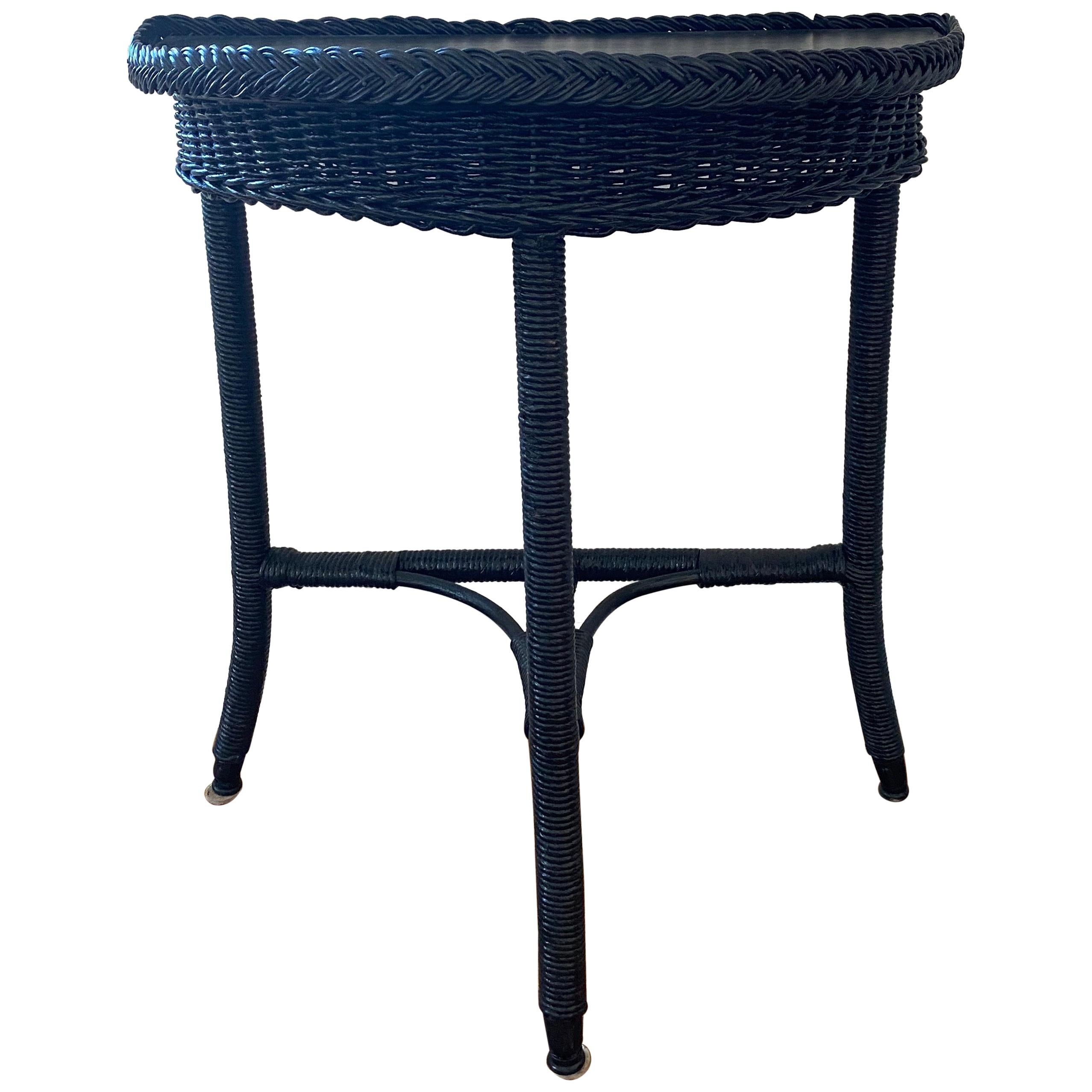 Vintage Wicker Demilune in Black Finish