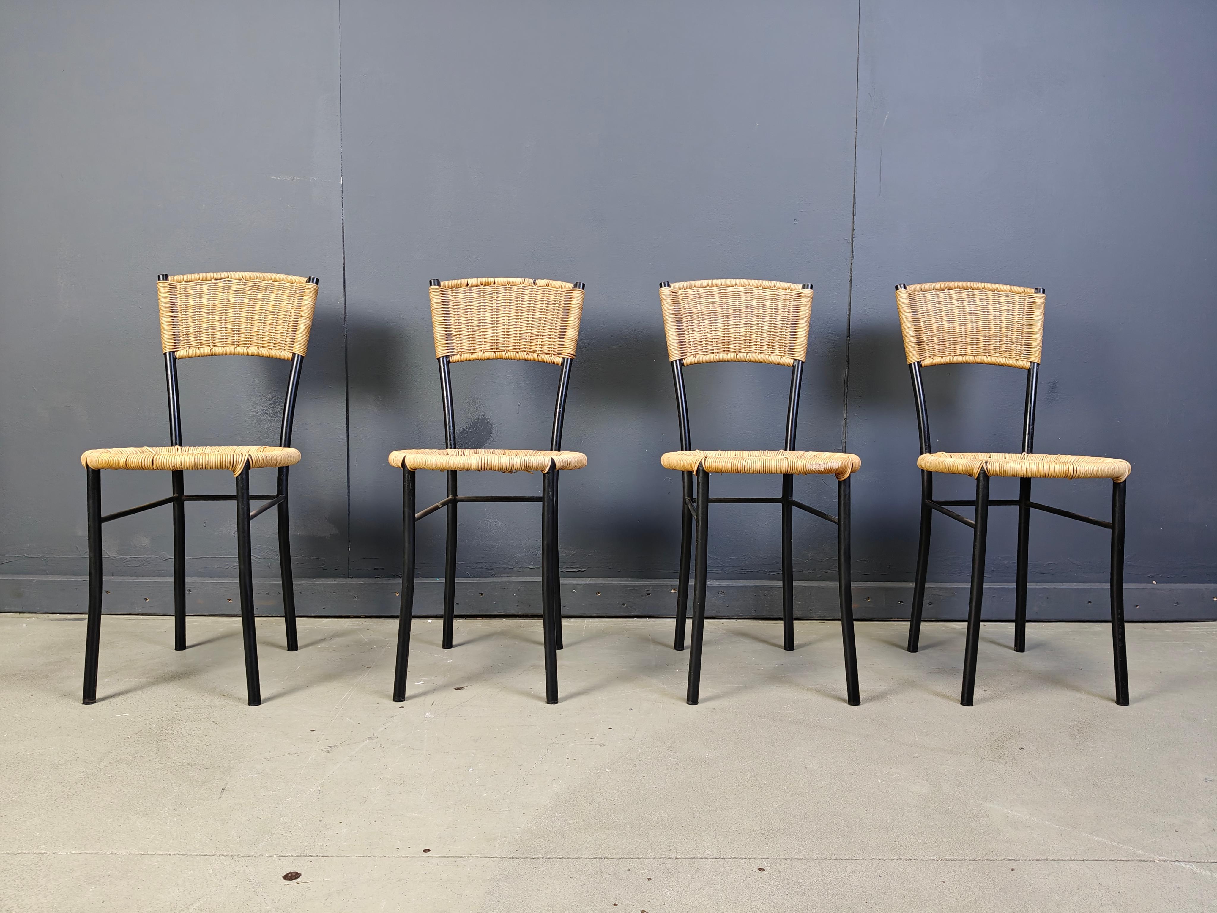 Sedie da pranzo in vimini vintage, anni '80 - set da 4 in vendita 3