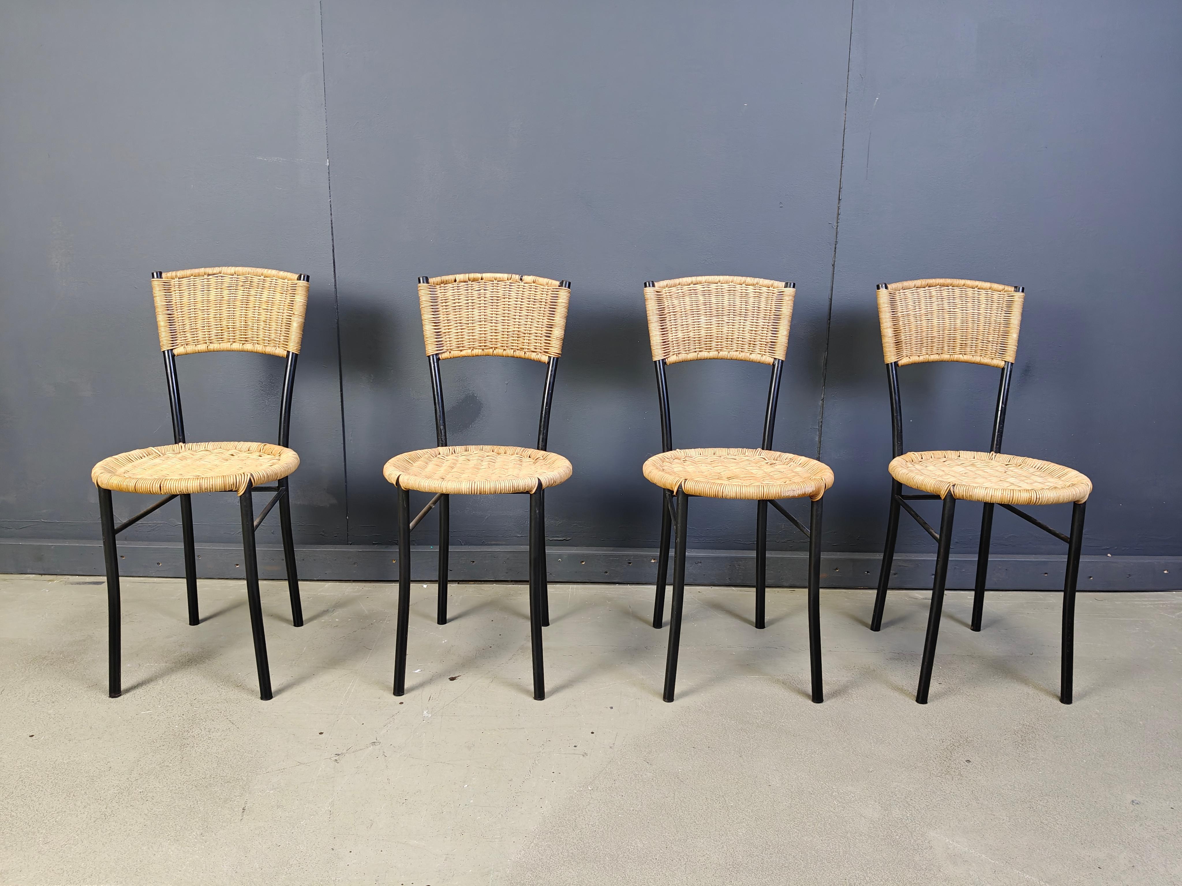 Sedie da pranzo in vimini vintage, anni '80 - set da 4 in vendita 4