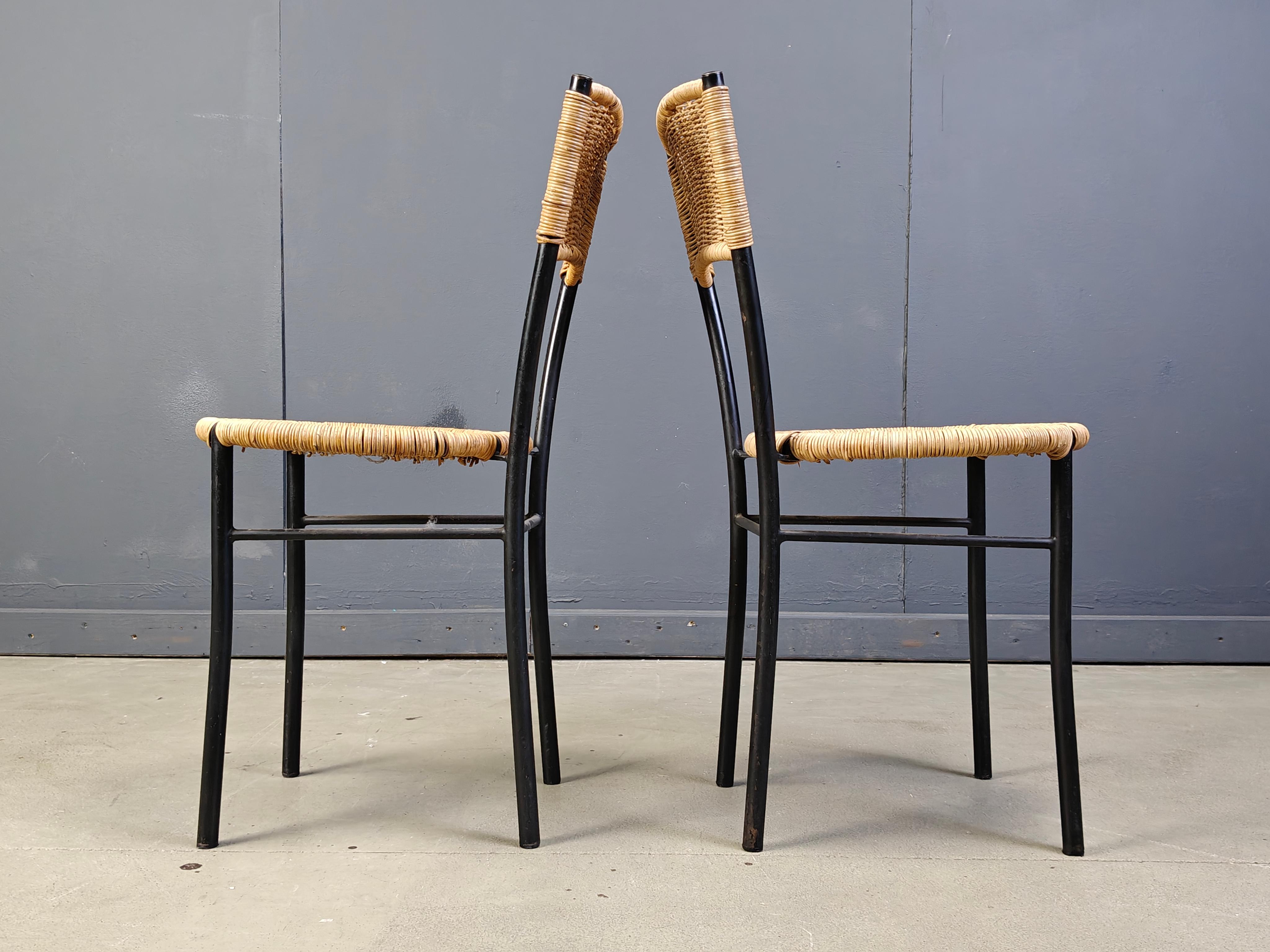 Mid-Century moderno Sedie da pranzo in vimini vintage, anni '80 - set da 4 in vendita