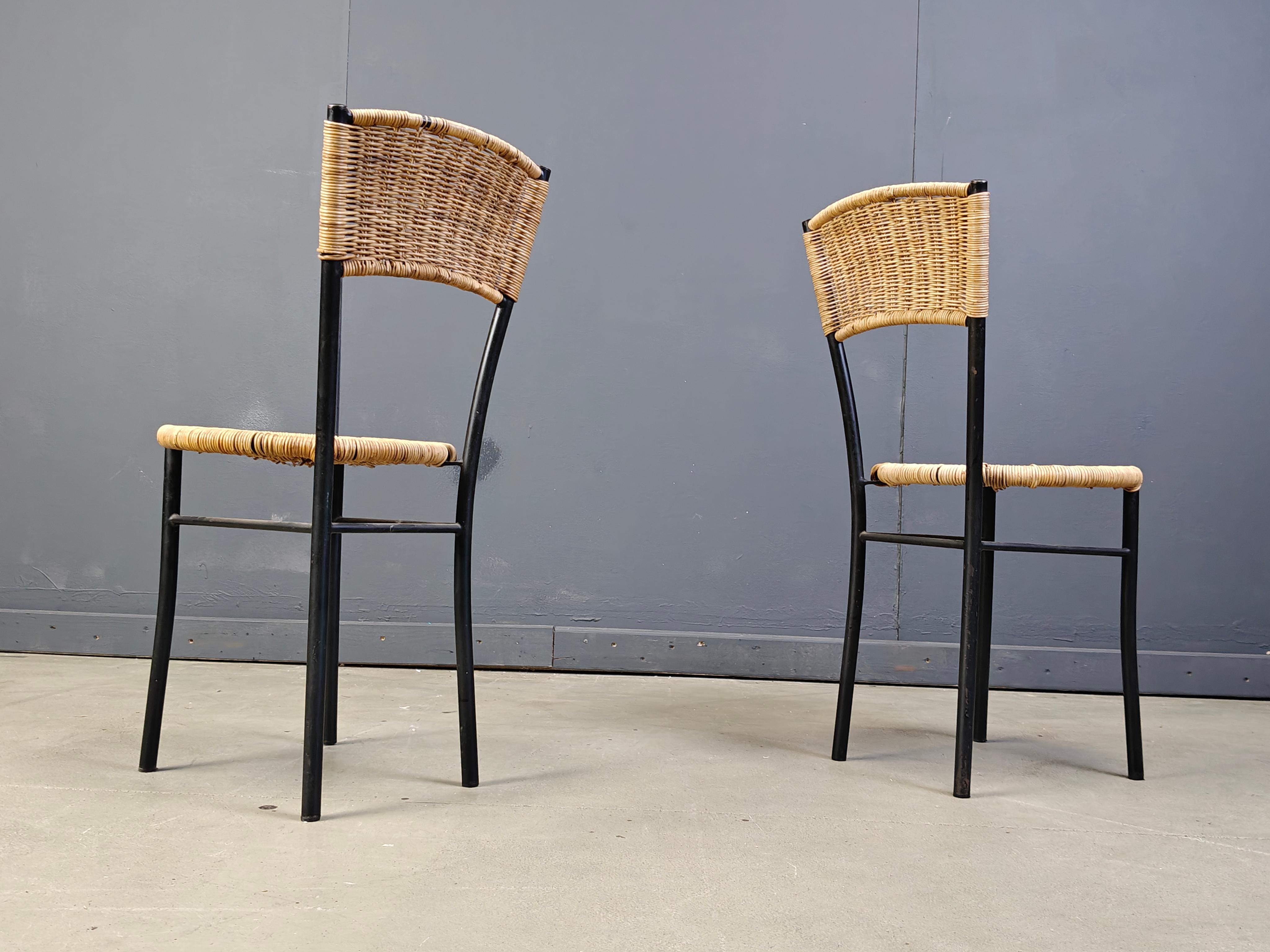 Italiano Sedie da pranzo in vimini vintage, anni '80 - set da 4 in vendita