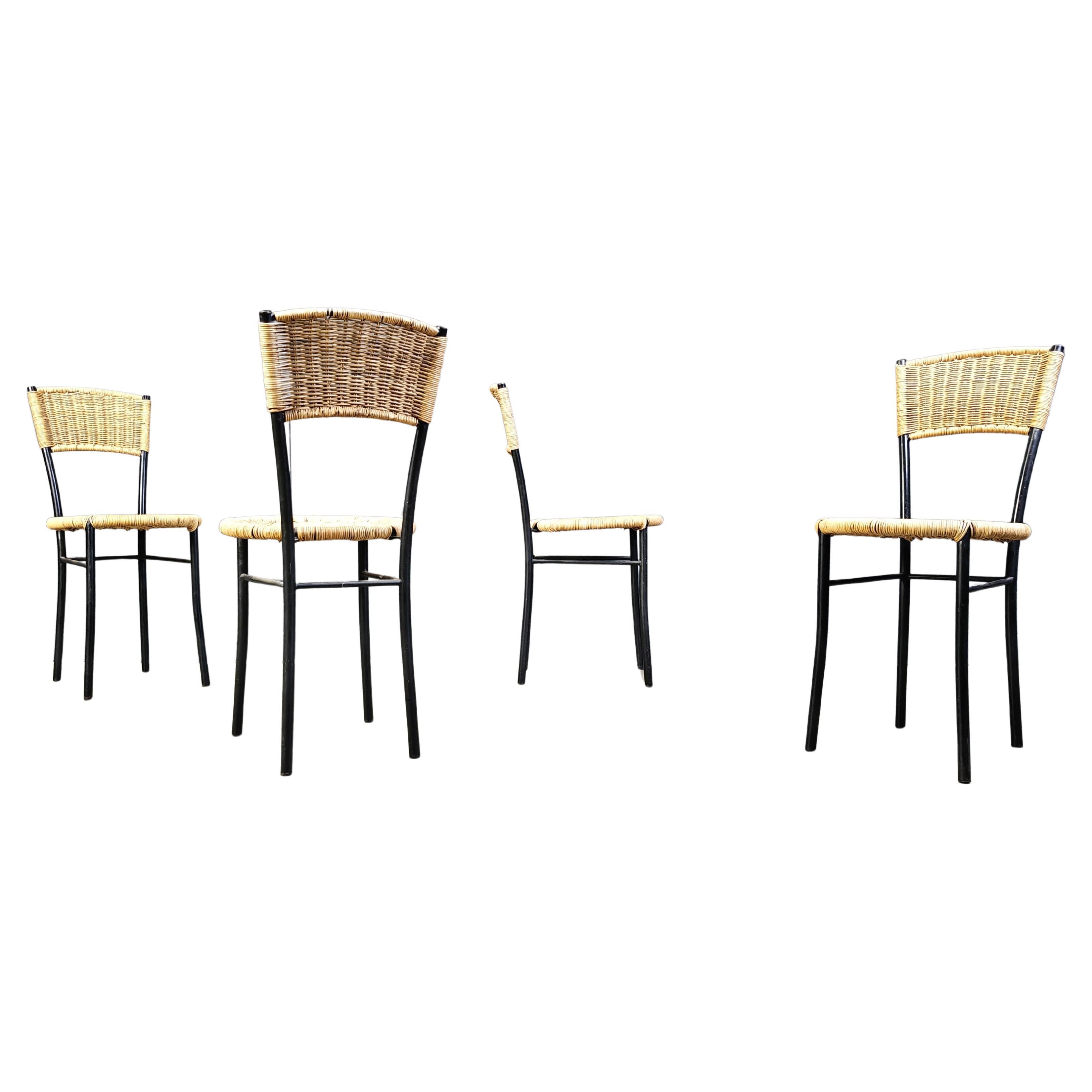 Sedie da pranzo in vimini vintage, anni '80 - set da 4 in vendita