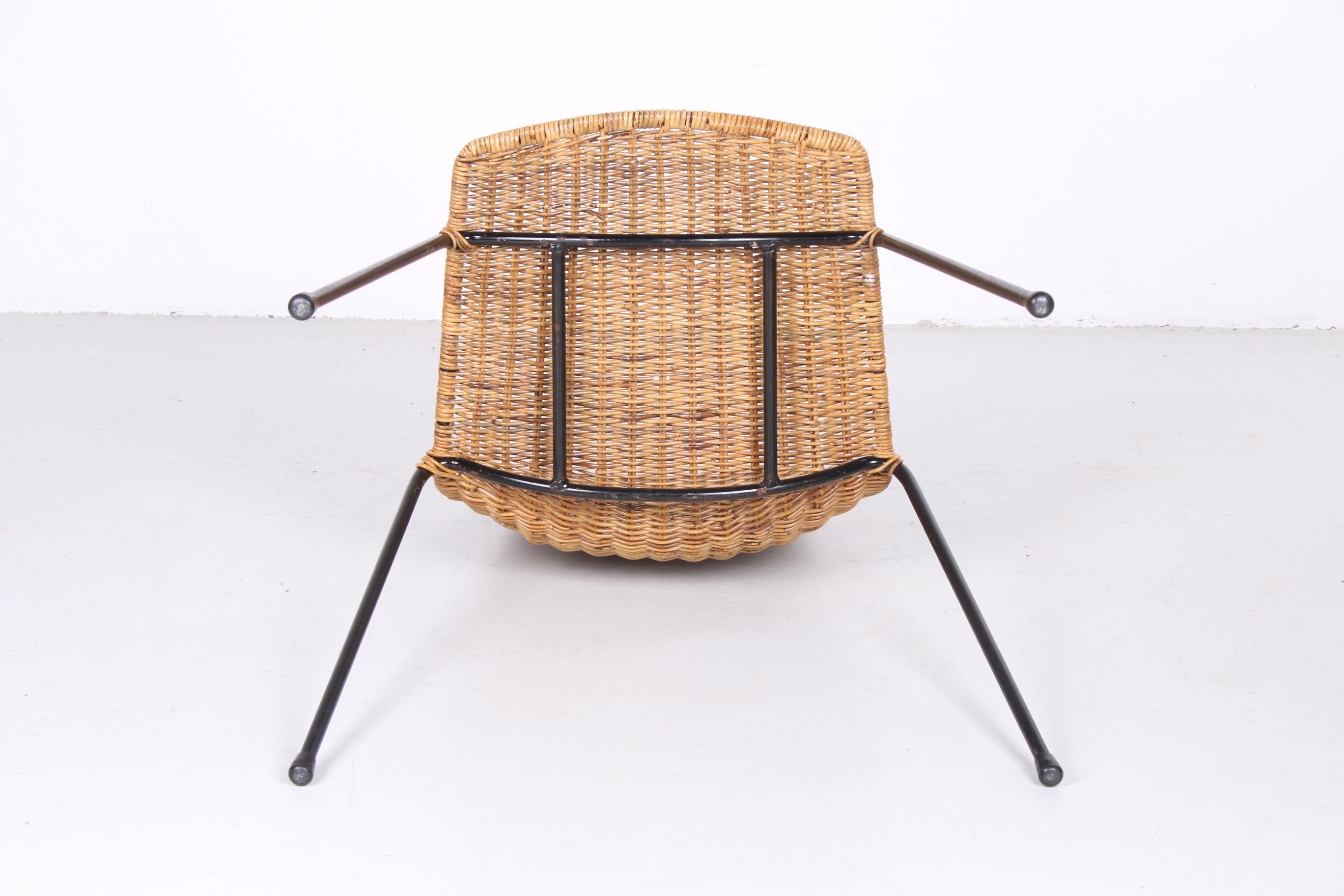 20th Century Vintage Wicker Dining Table Chair with Black Metal Legs
