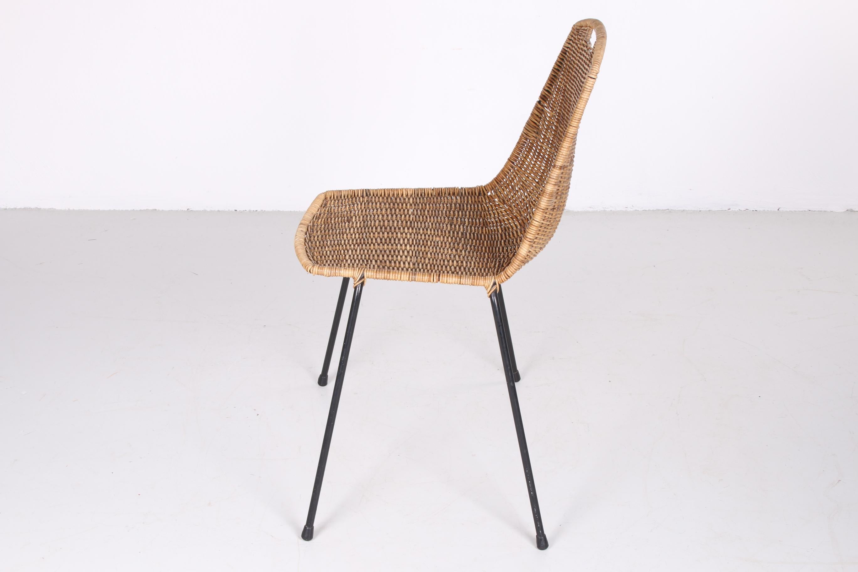 Vintage Wicker Dining Table Chair with Black Metal Legs 2
