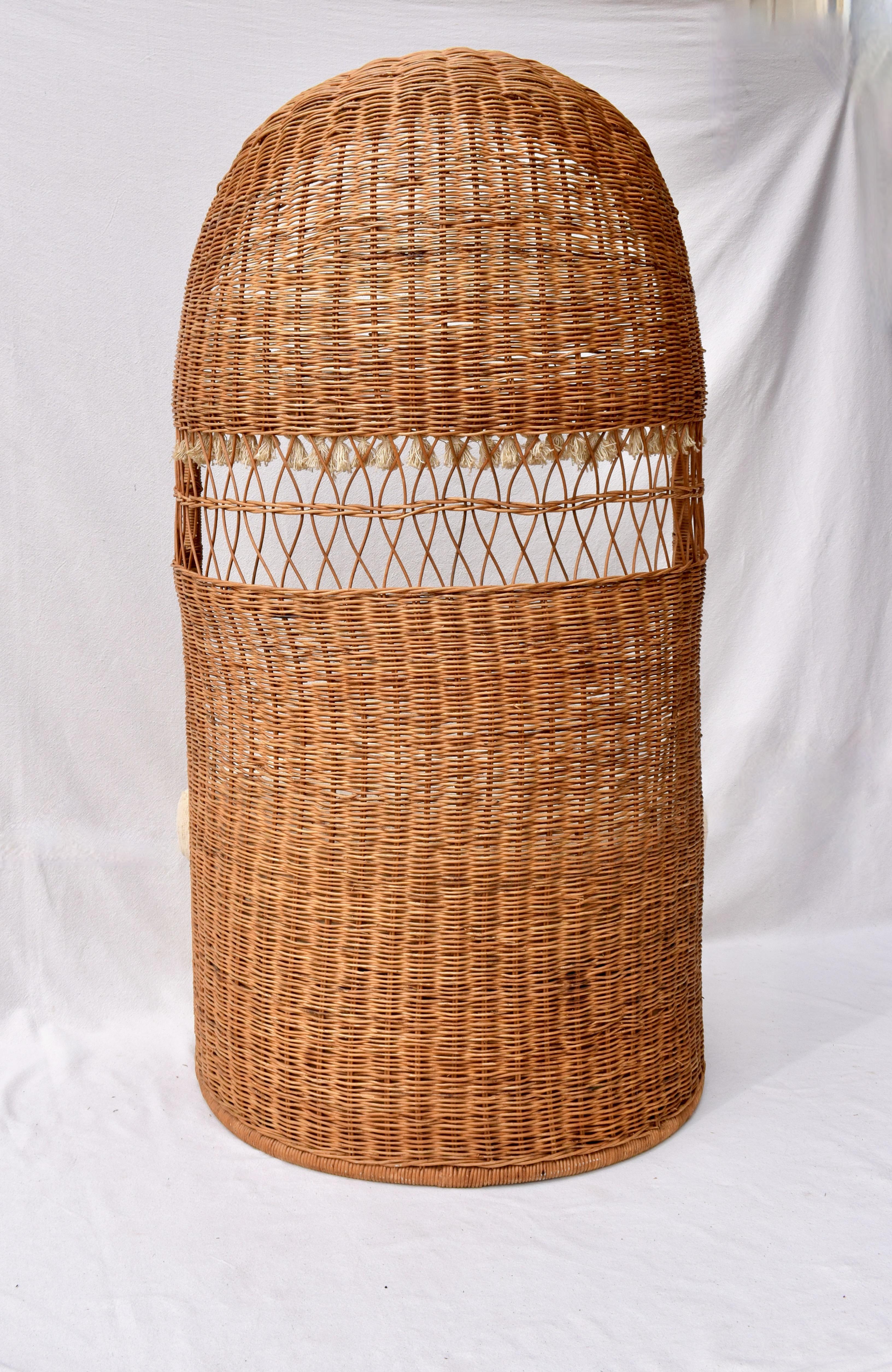 Hand-Woven Vintage Wicker Dome Hooded Chair