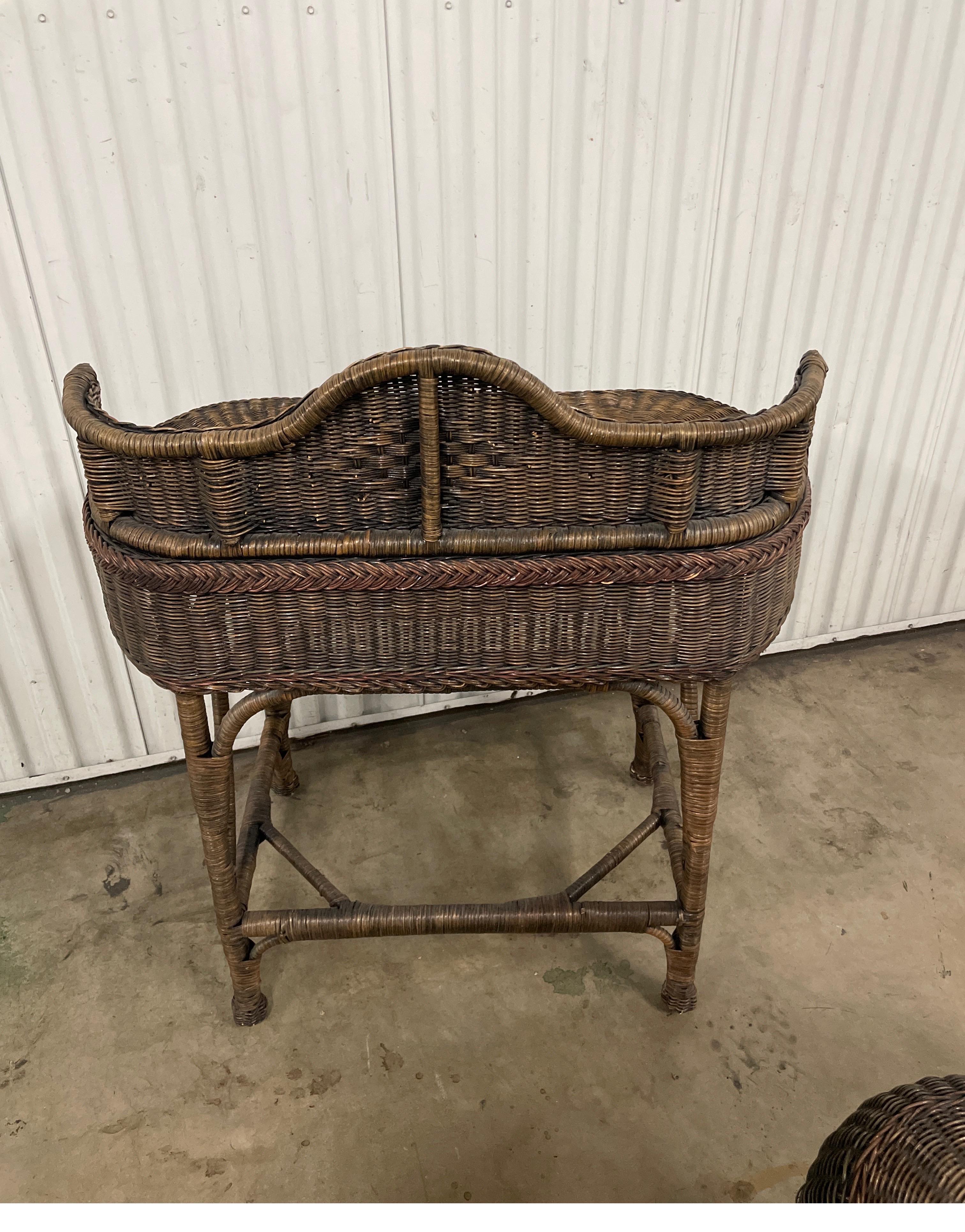 20th Century Vintage Wicker Dressing Table / Desk with Stool For Sale