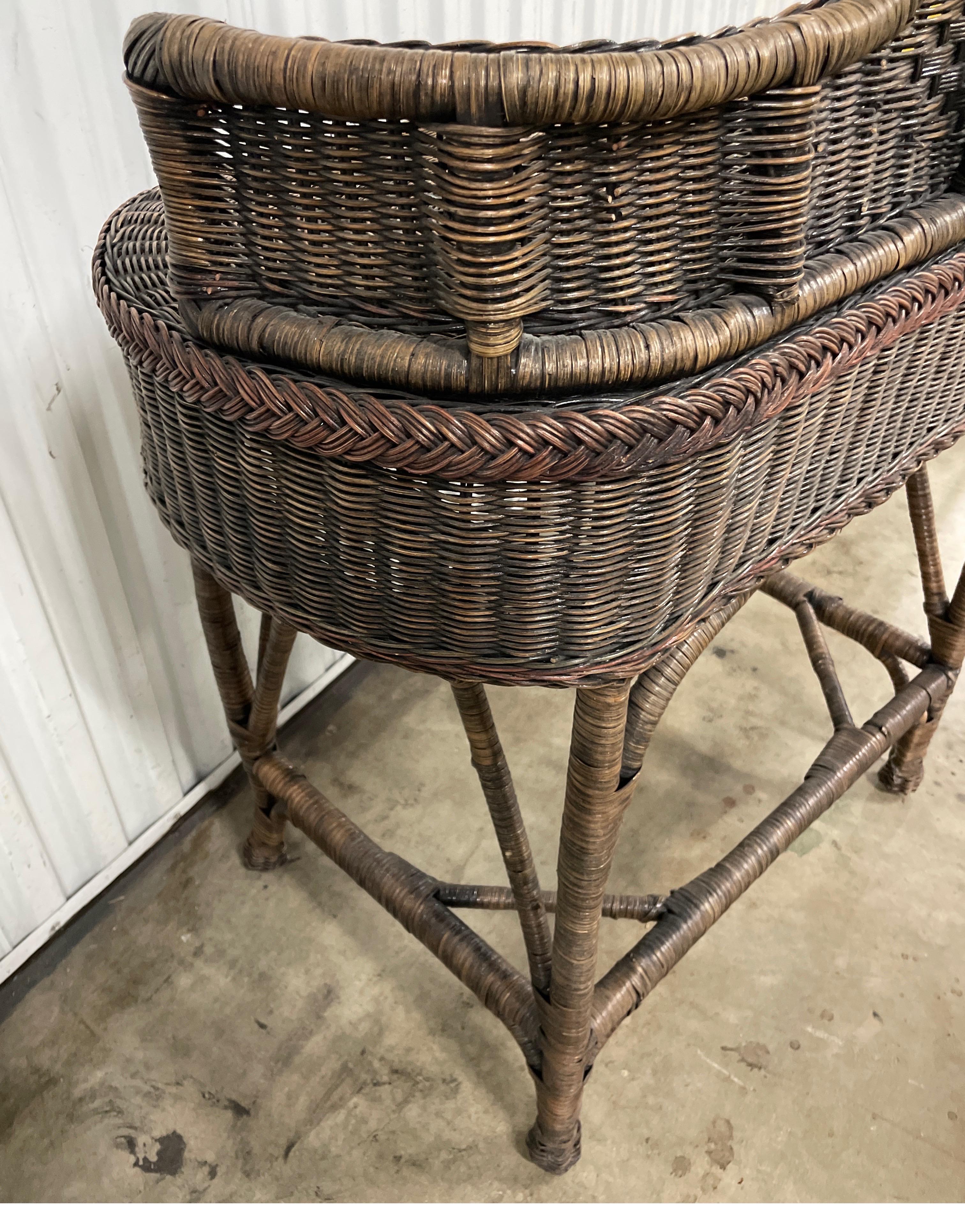 Vintage Wicker Dressing Table / Desk with Stool For Sale 1