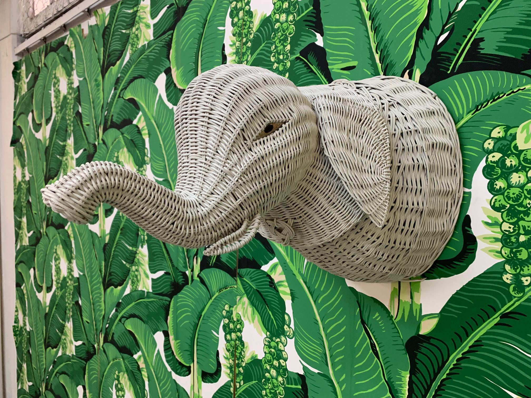 Vintage Wicker Elephant Head Mount In Good Condition For Sale In Jacksonville, FL