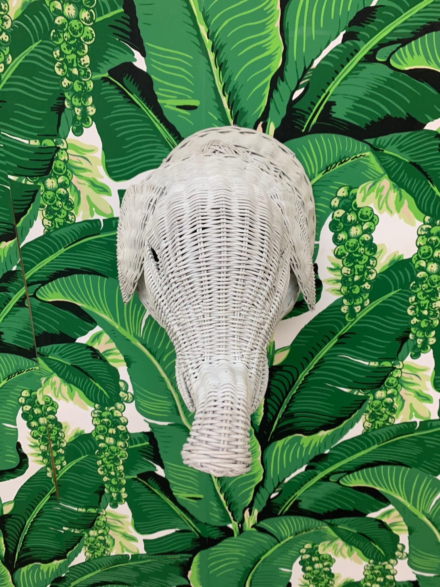 Organic Modern Vintage Wicker Elephant Head Mount For Sale