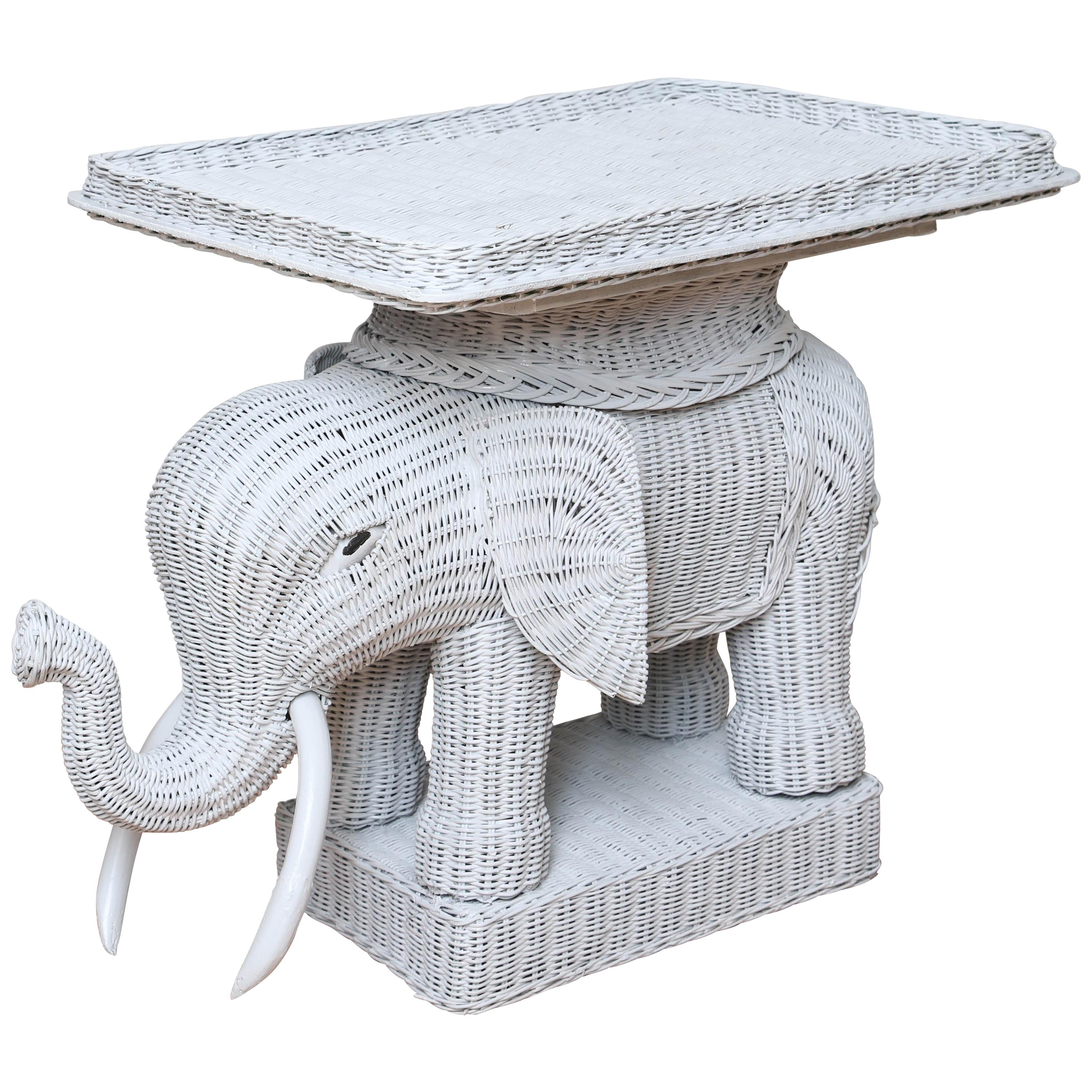 Vintage Wicker Elephant Tray Top Table