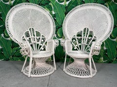 Vintage Wicker Emmanuelle Peacock Chairs, a Pair
