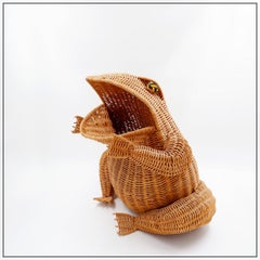 Vintage Wicker frog and scoubidou Olivier Cajan 1970'