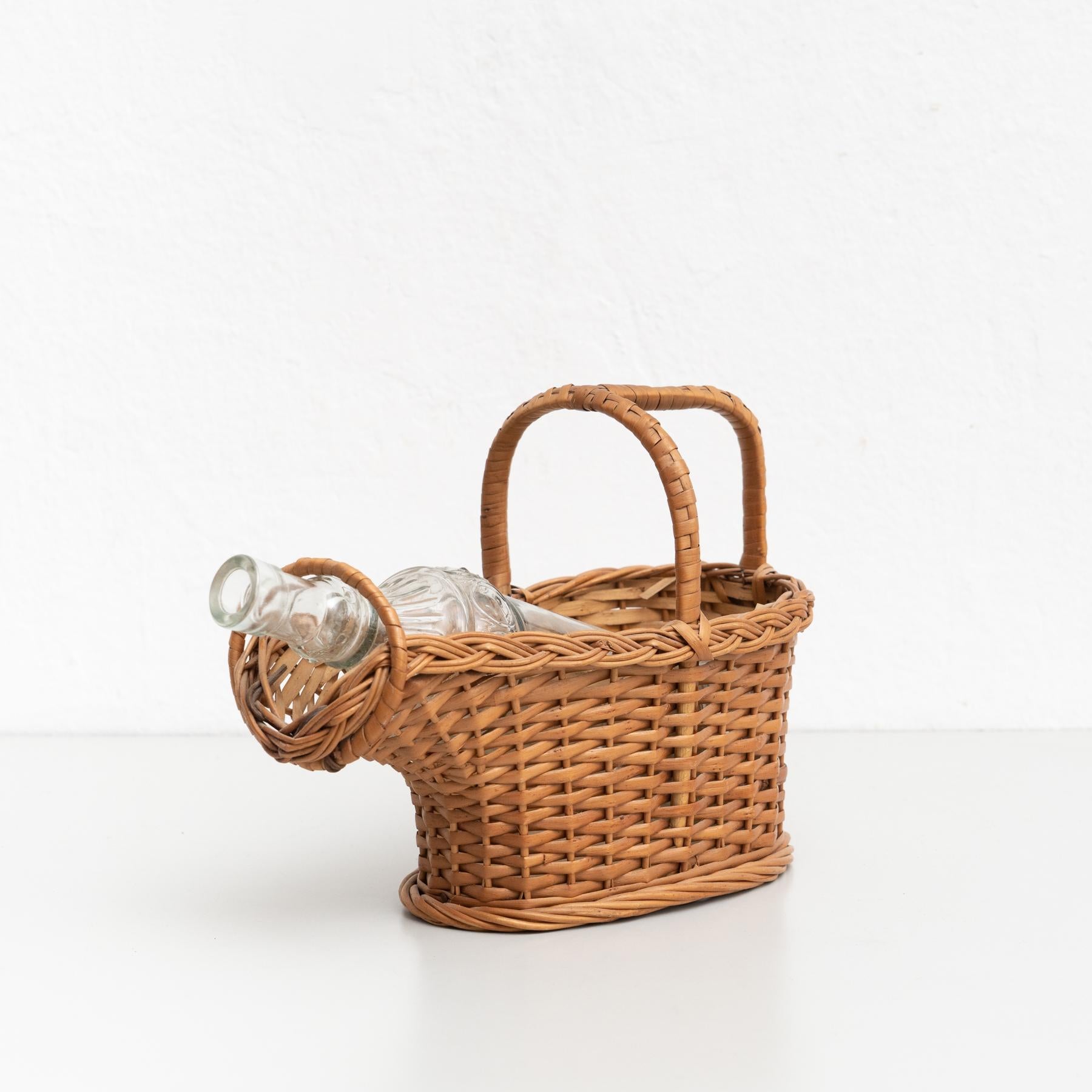 Late 20th Century Vintage Wicker Glass Bottle Holder, circa 1970 For Sale