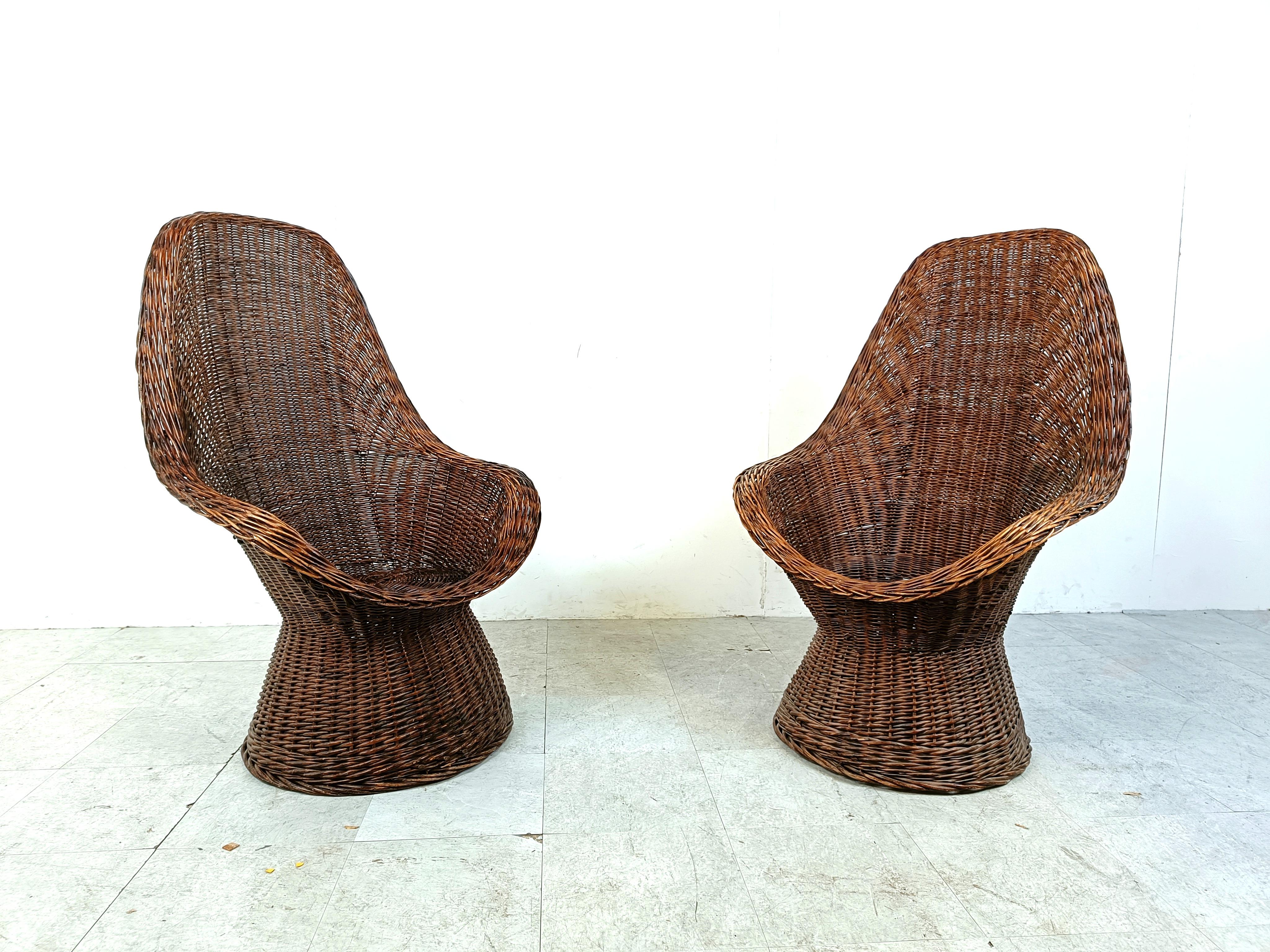 Bohemian Vintage wicker high back lounge chairs, 1960s For Sale