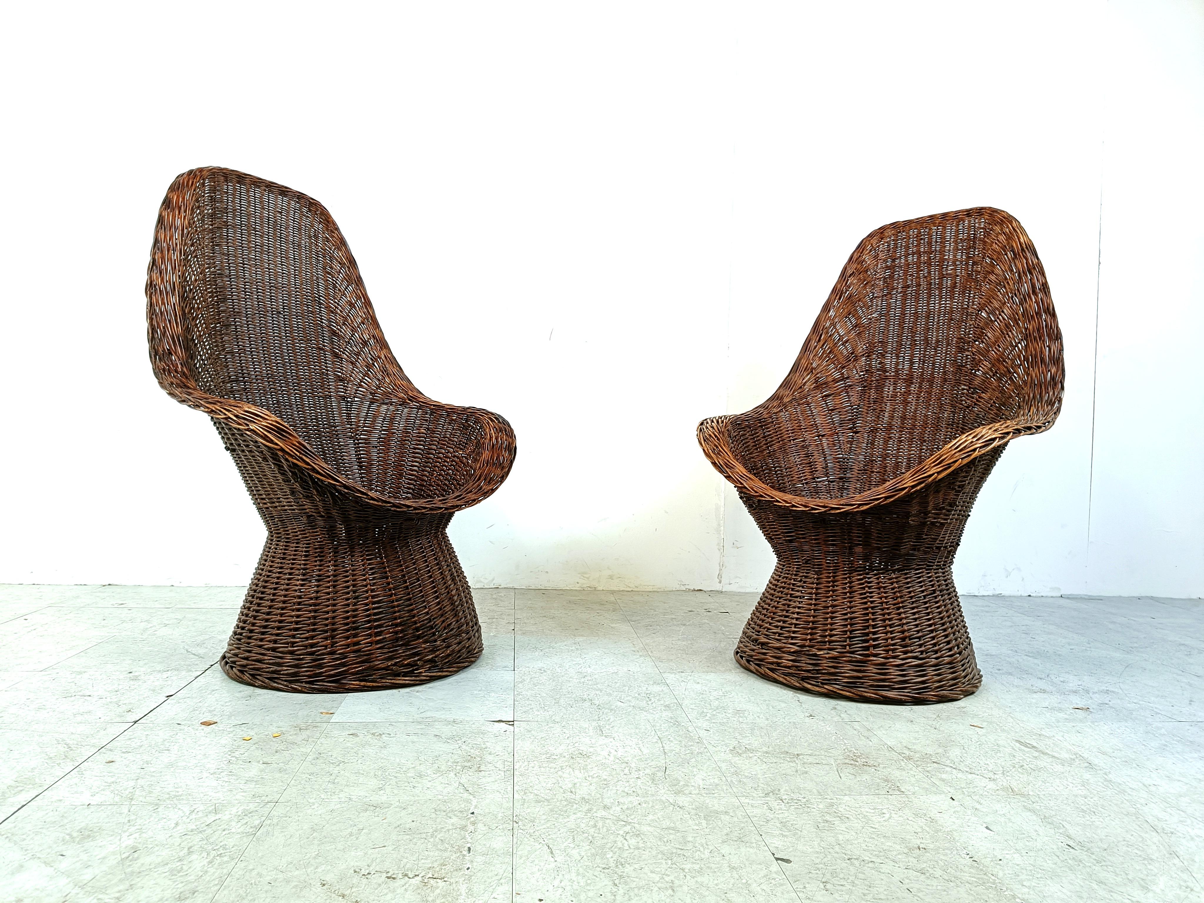 Belgian Vintage wicker high back lounge chairs, 1960s For Sale
