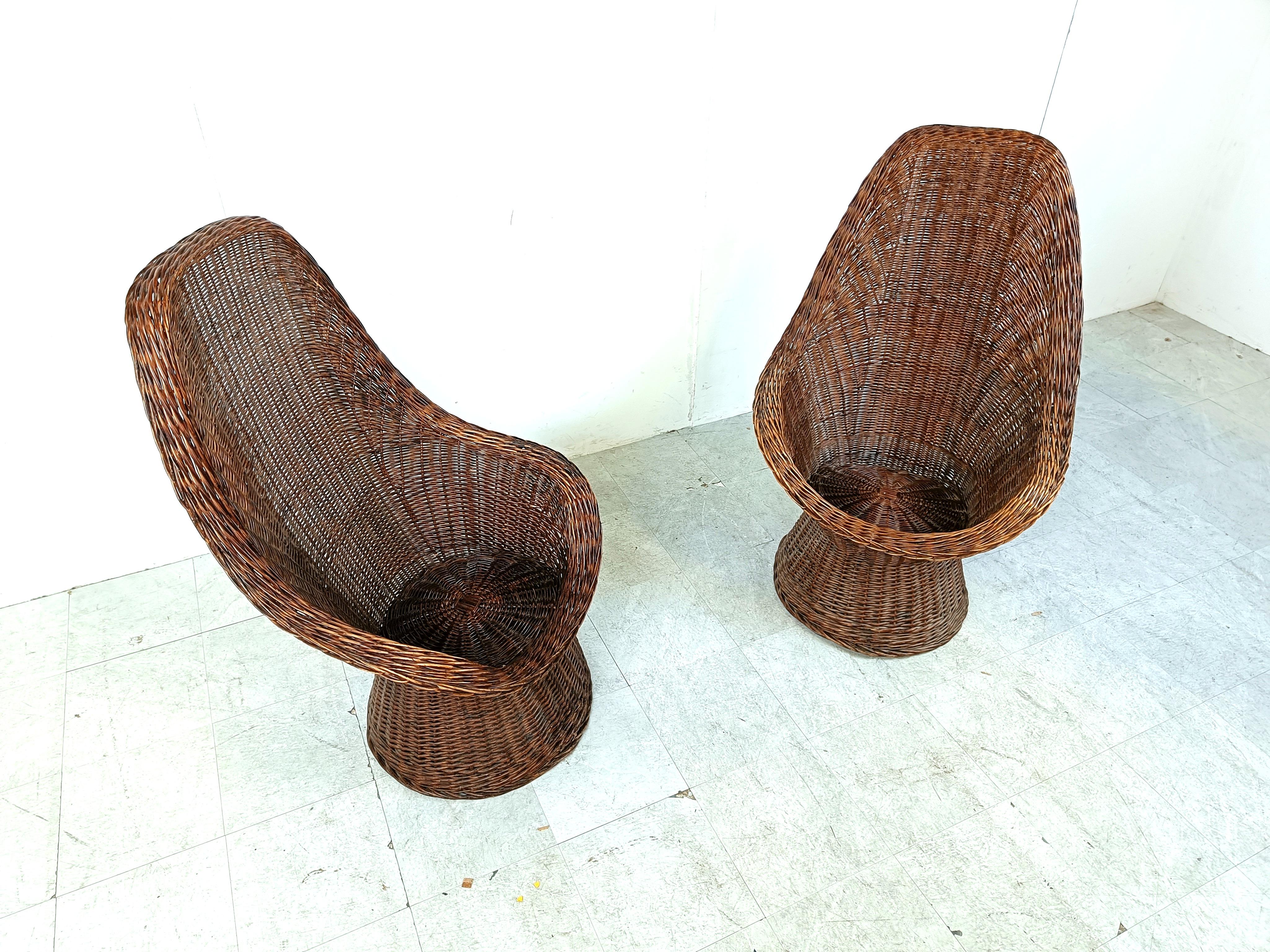 Mid-20th Century Vintage wicker high back lounge chairs, 1960s For Sale