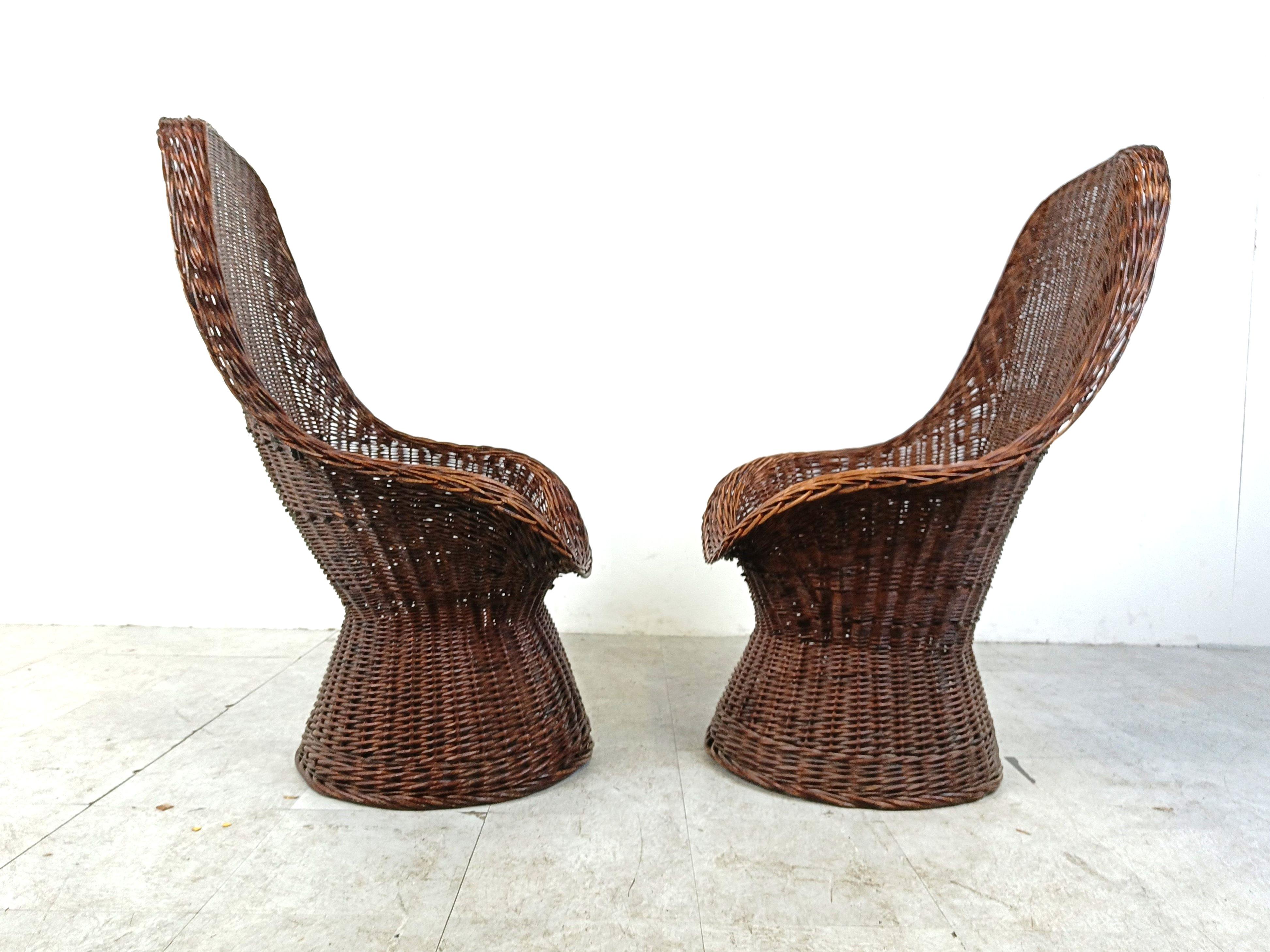 Vintage wicker high back lounge chairs, 1960s For Sale 1