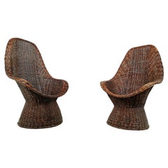 Used wicker high back lounge chairs, 1960s