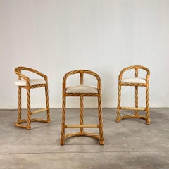 Vintage Wicker High Stools by Alberto Smania for Studio Interni Smania, 1970s