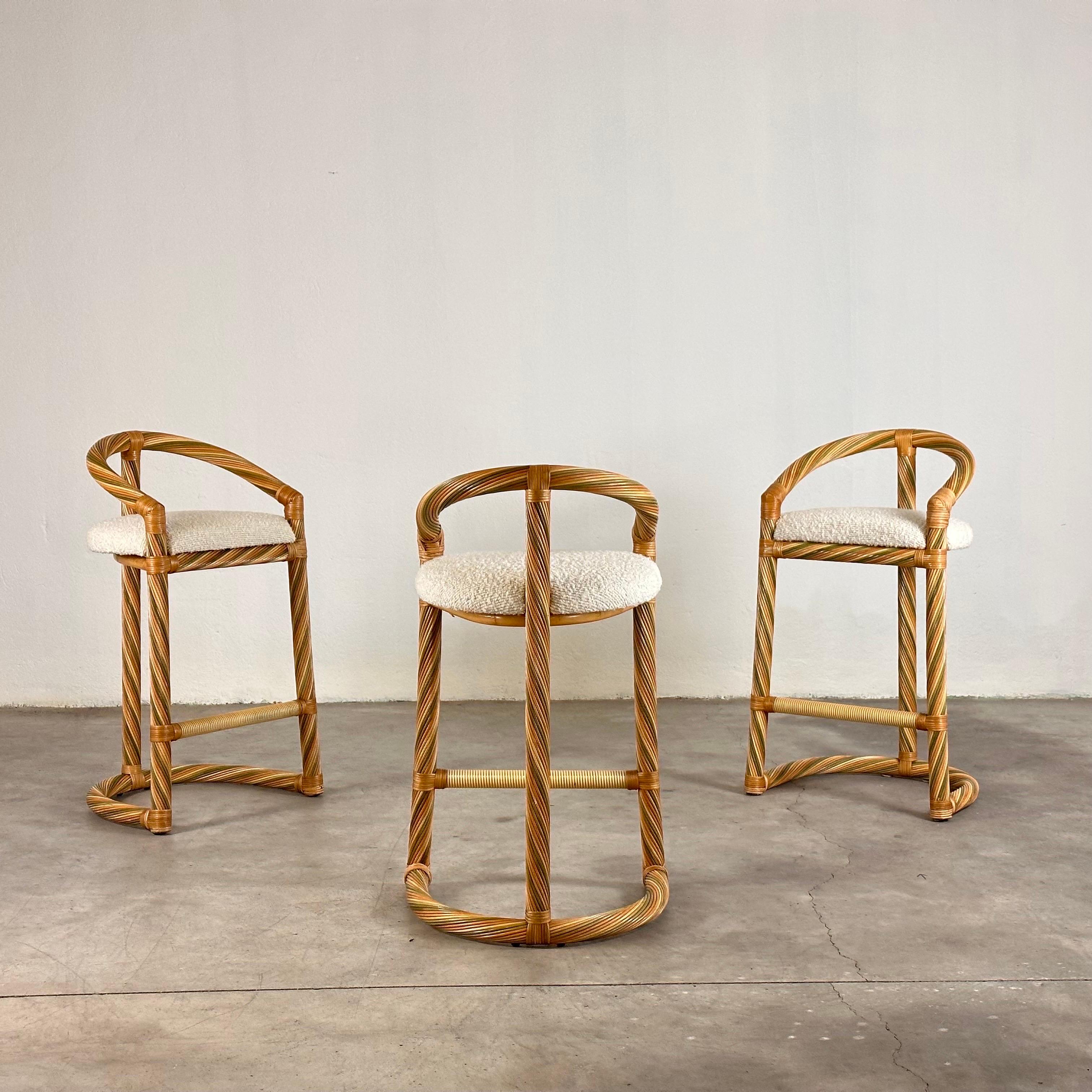 italien Tabourets hauts en osier vintage Alberto Smania pour Studio Interni Smania, 1970 en vente