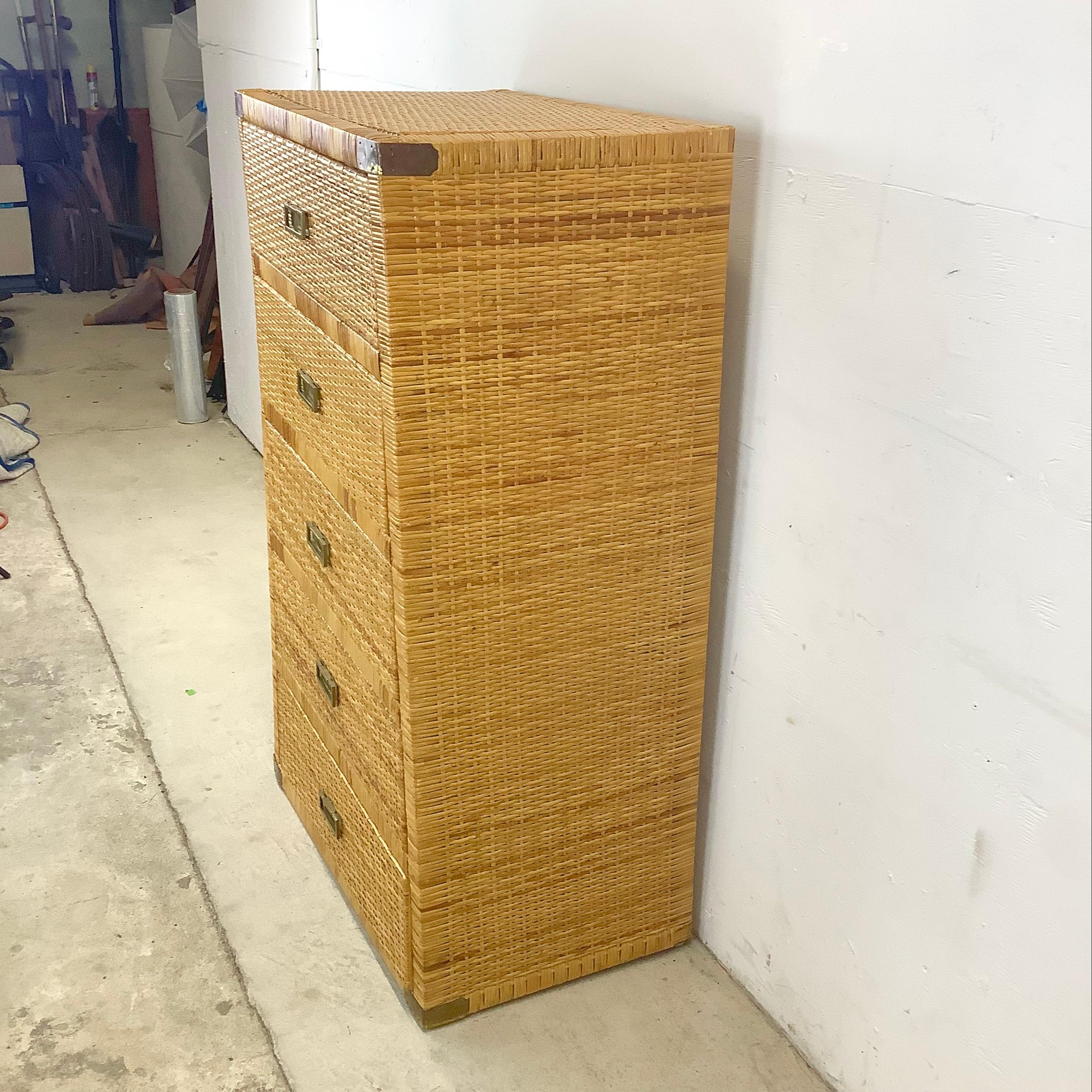 Vintage Wicker Highboy Dresser In Fair Condition In Trenton, NJ