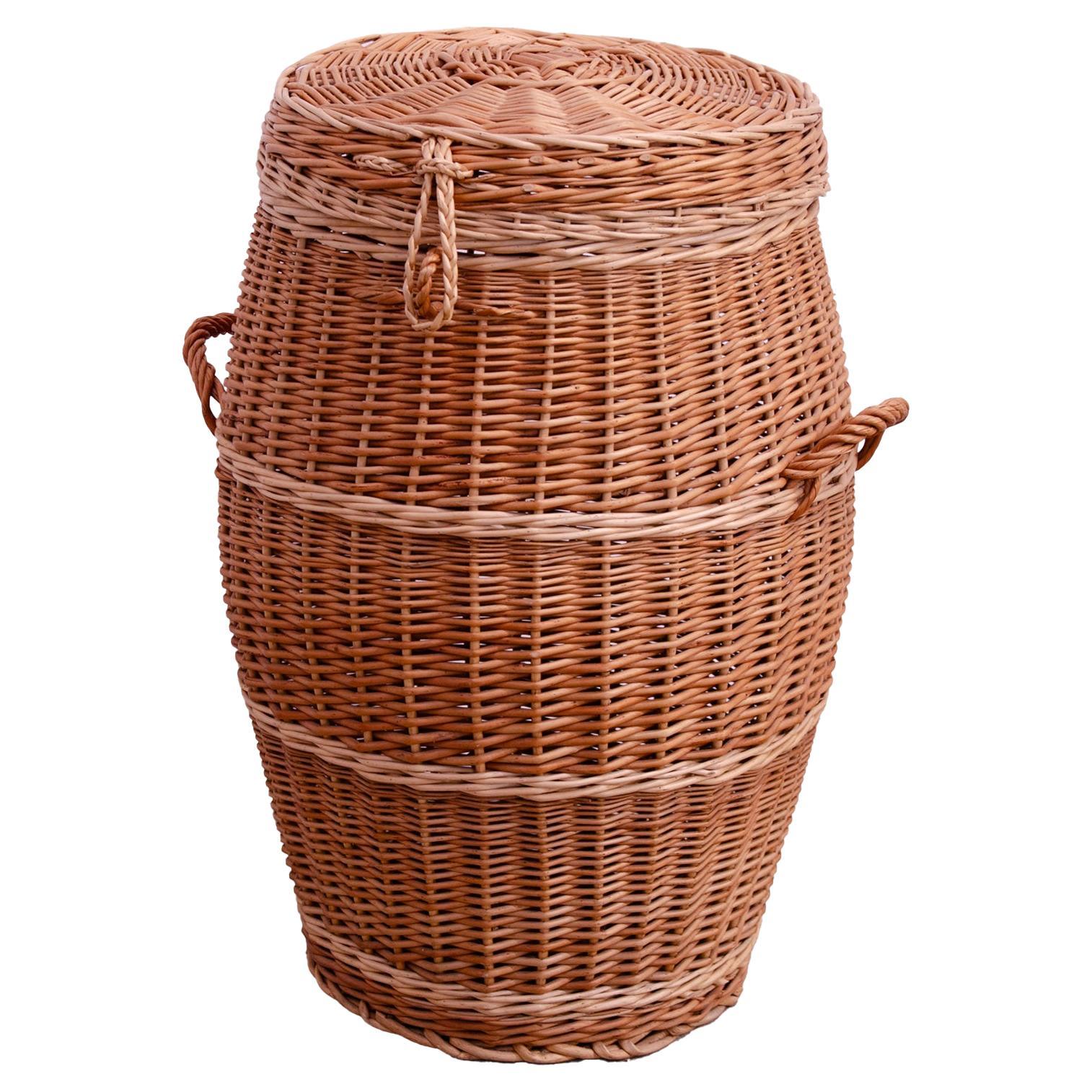 Vintage wicker laundry basket, 1970s, Czechoslovakia For Sale