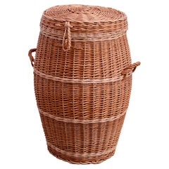 Vintage wicker laundry basket, 1970s, Czechoslovakia