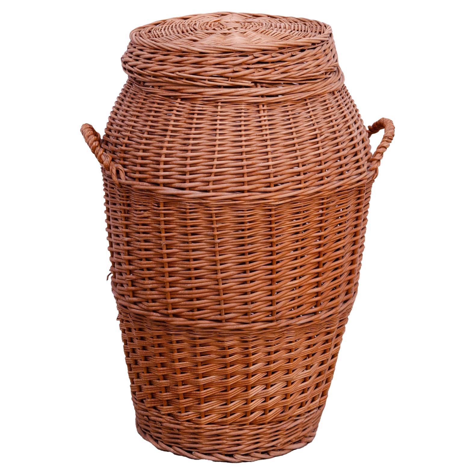 Vintage wicker laundry basket, 1970s, Czechoslovakia