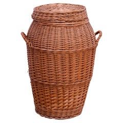 Vintage wicker laundry basket, 1970s, Czechoslovakia