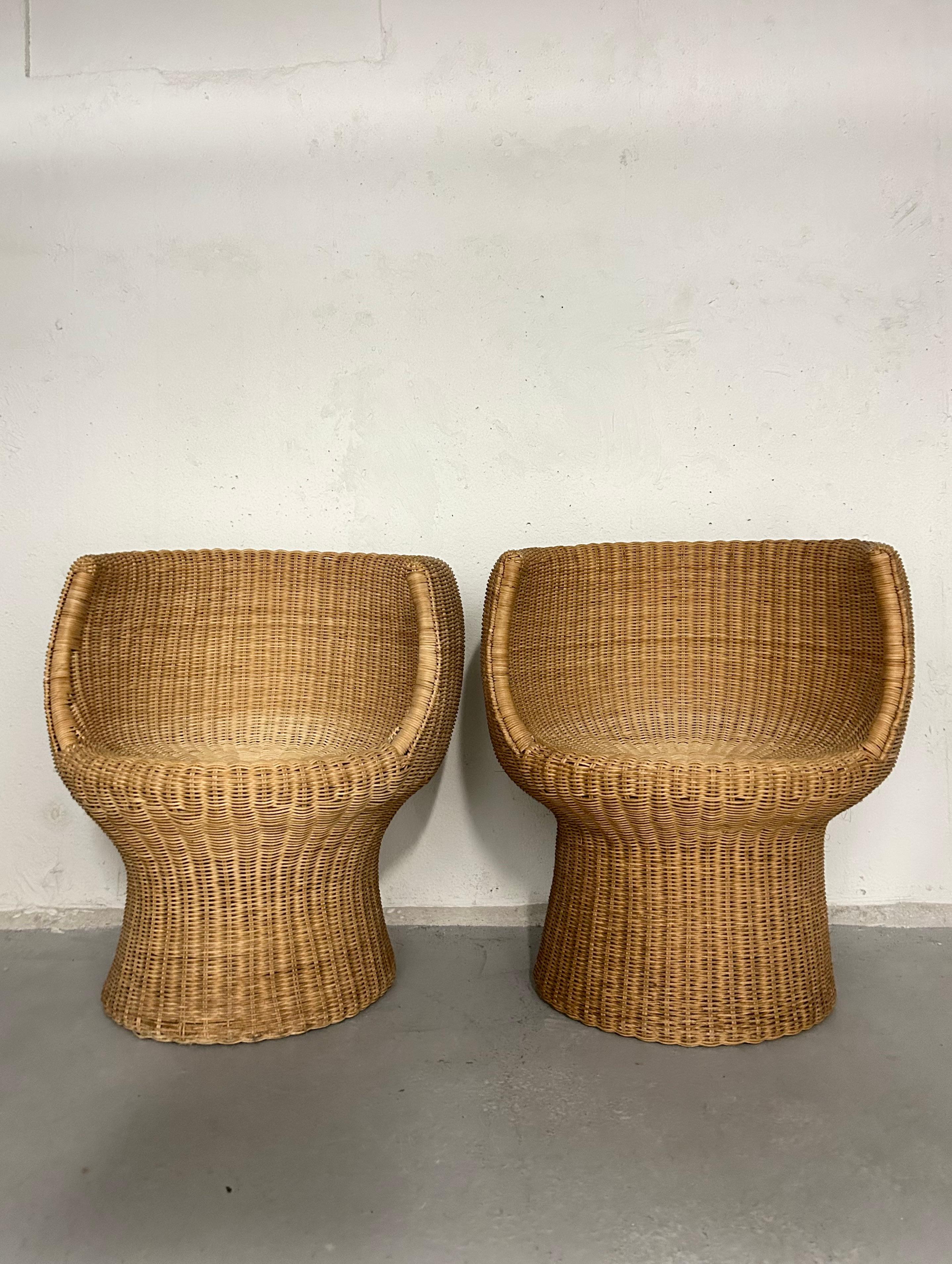 Late 20th Century Vintage Wicker Lounge Chairs