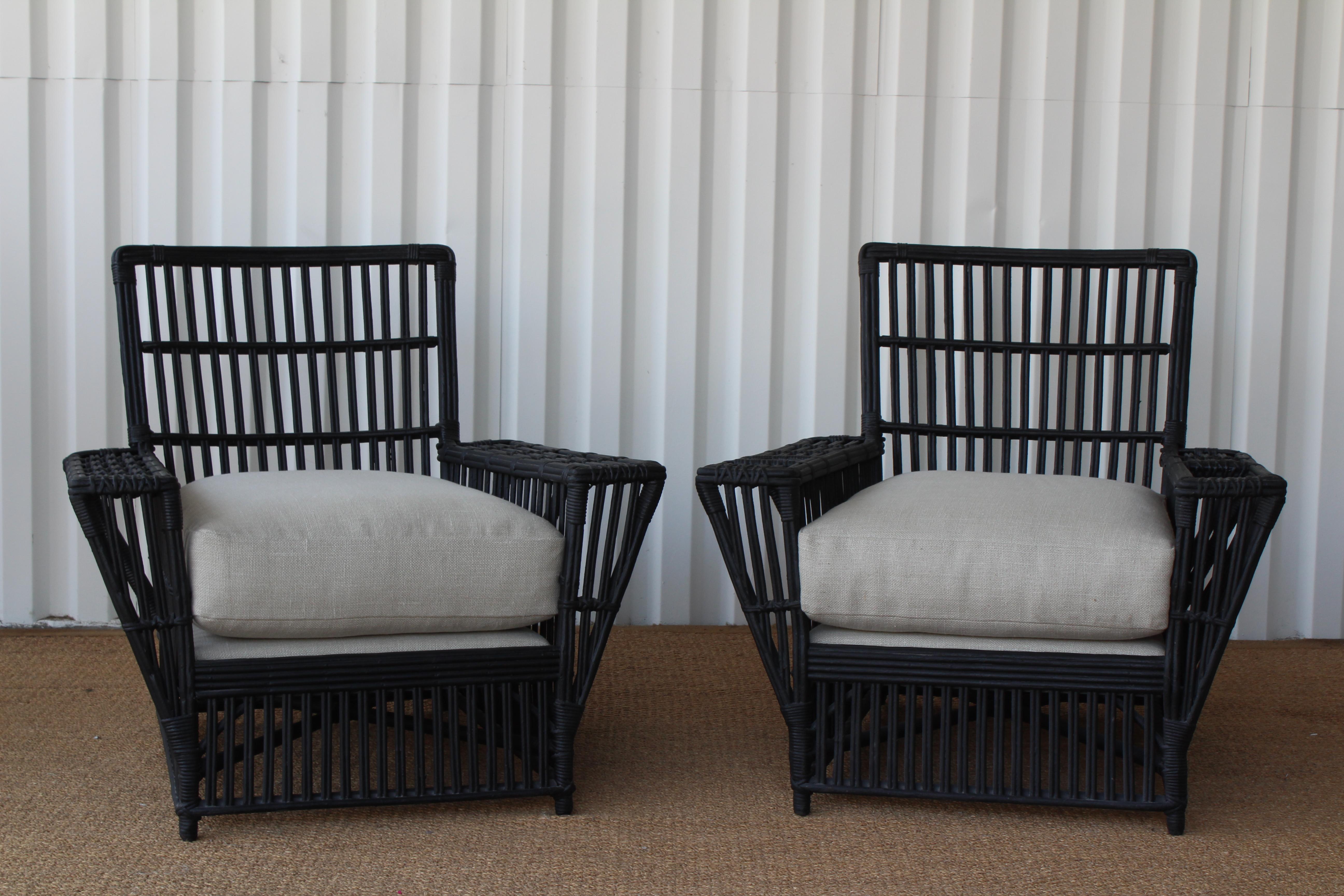 French Vintage Wicker Lounge Chairs, France, 1930s