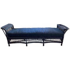 Vintage Wicker Lounger or Daybed in Black Finish